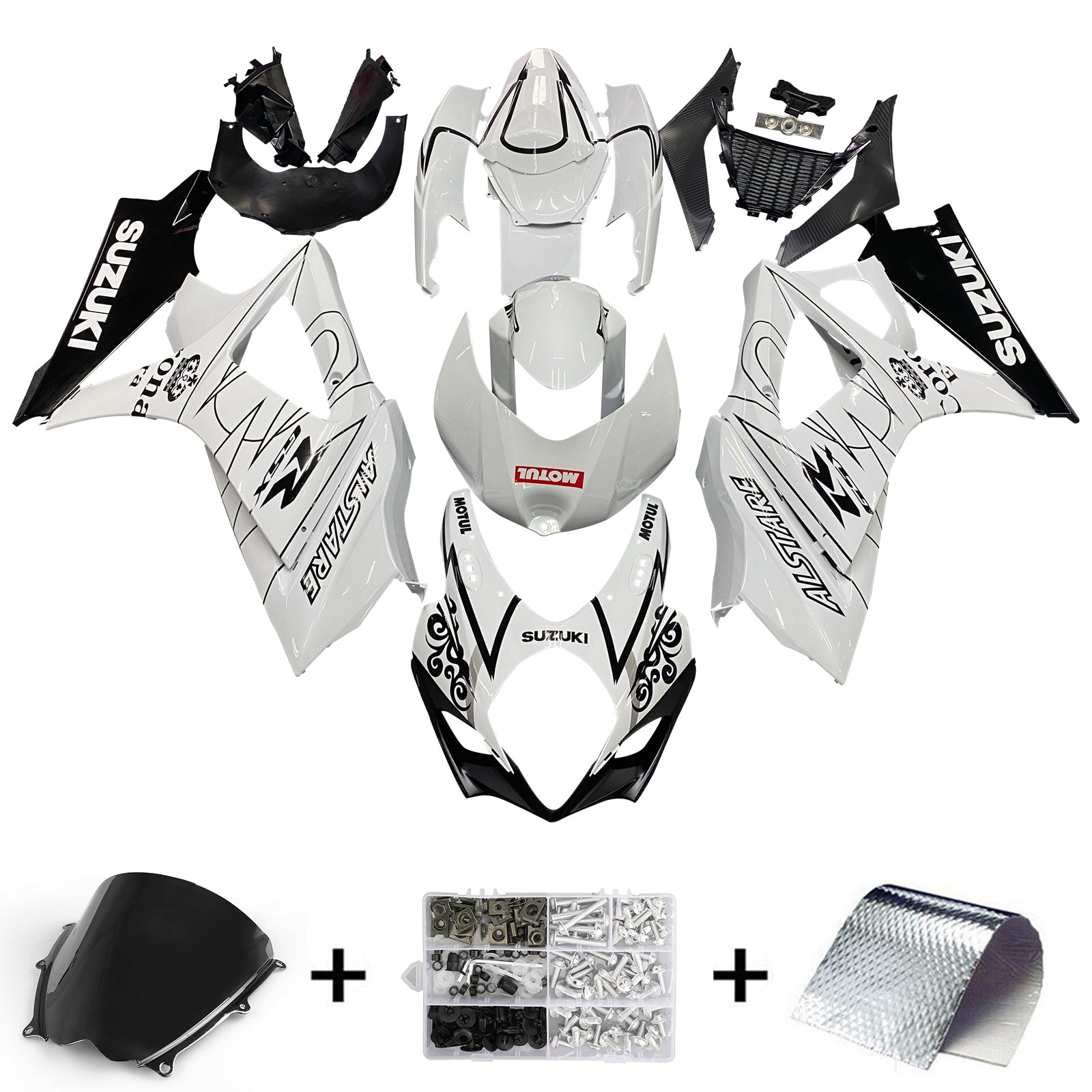 Amotopart 2007-2008 Suzuki GSXR1000 Kit de carenado blanco y negro