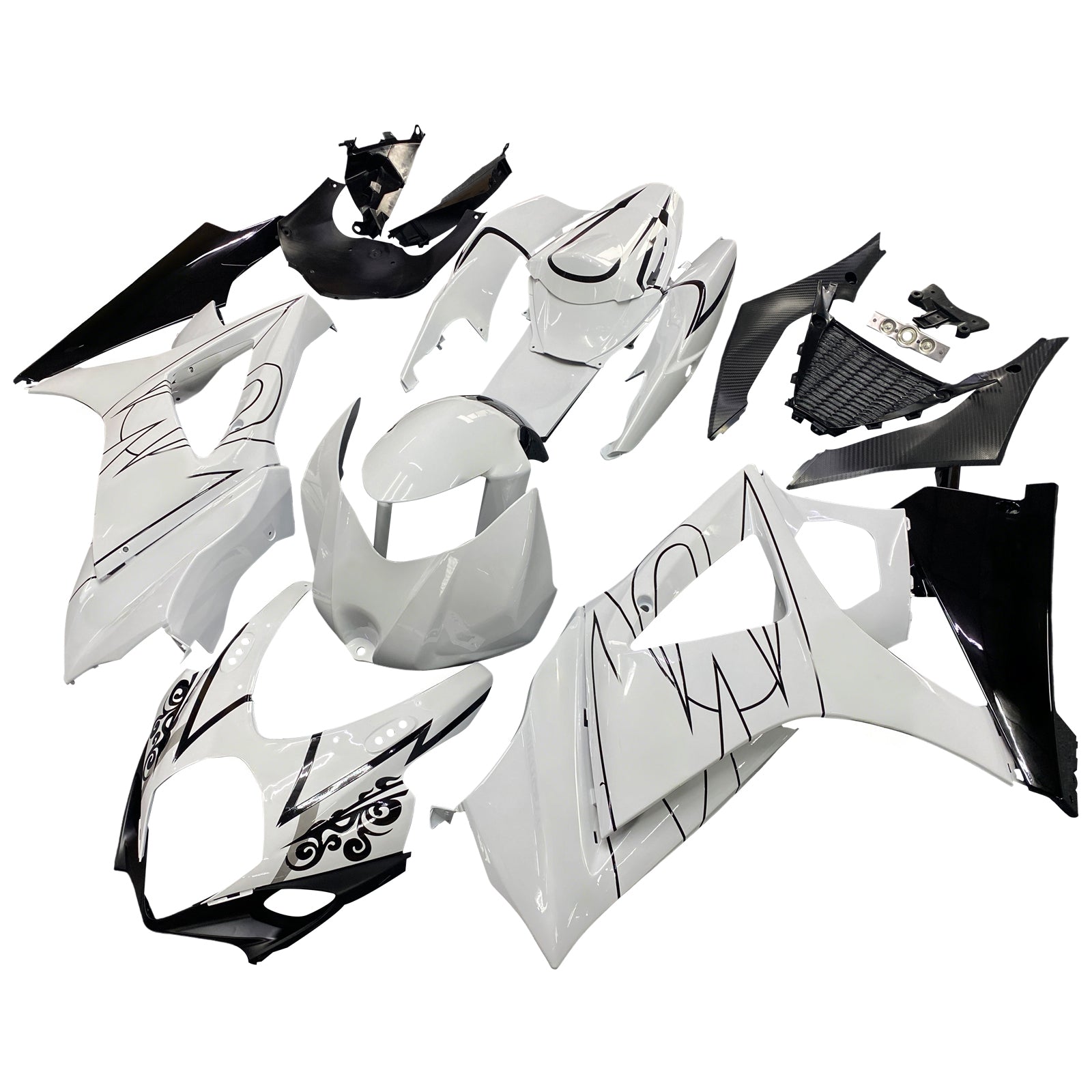 Amotopart 2007-2008 Suzuki GSXR1000 Fairing White&Black Line Kit
