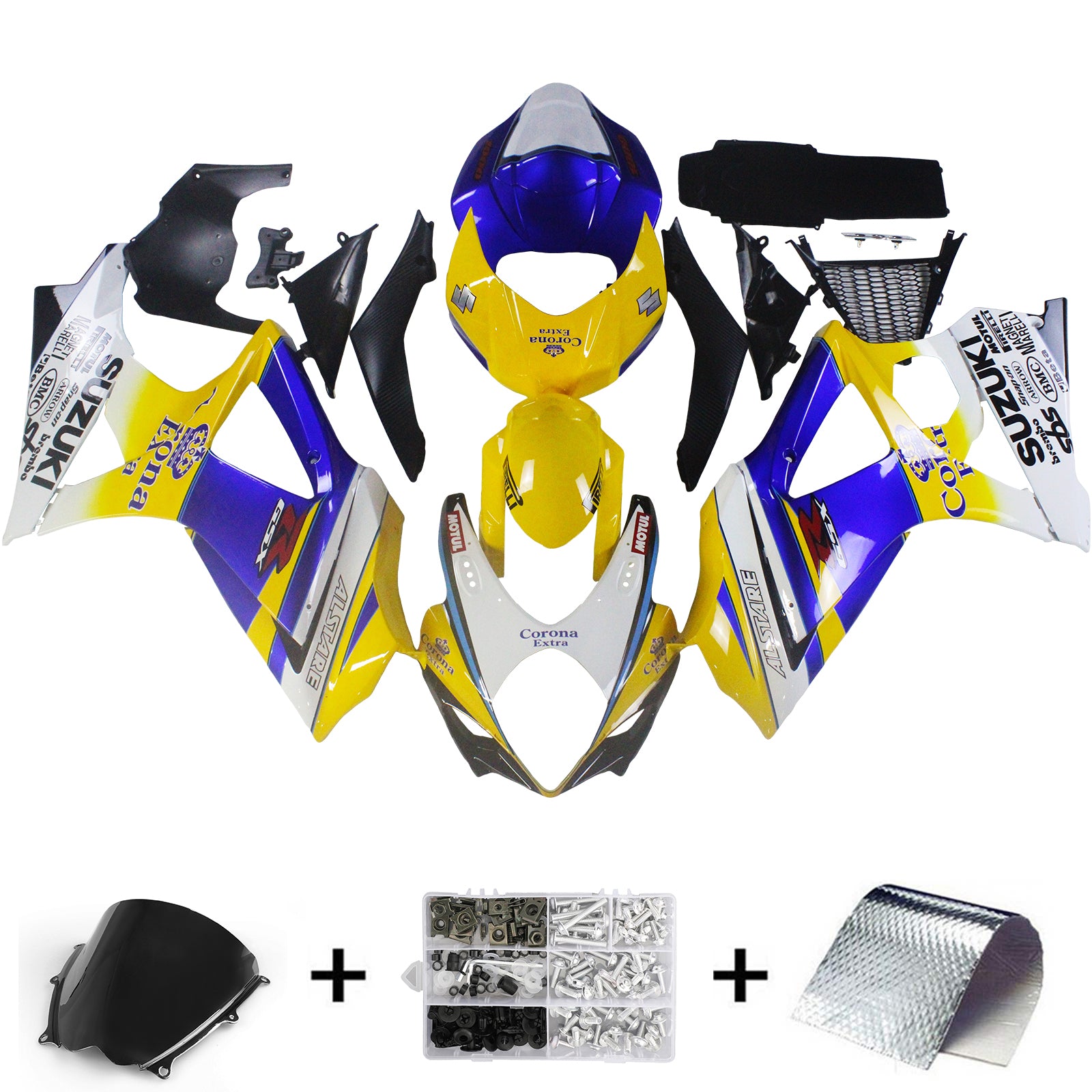 Amotopart 2007-2008 Suzuki GSXR1000 Kit de carénage bleu clair et jaune