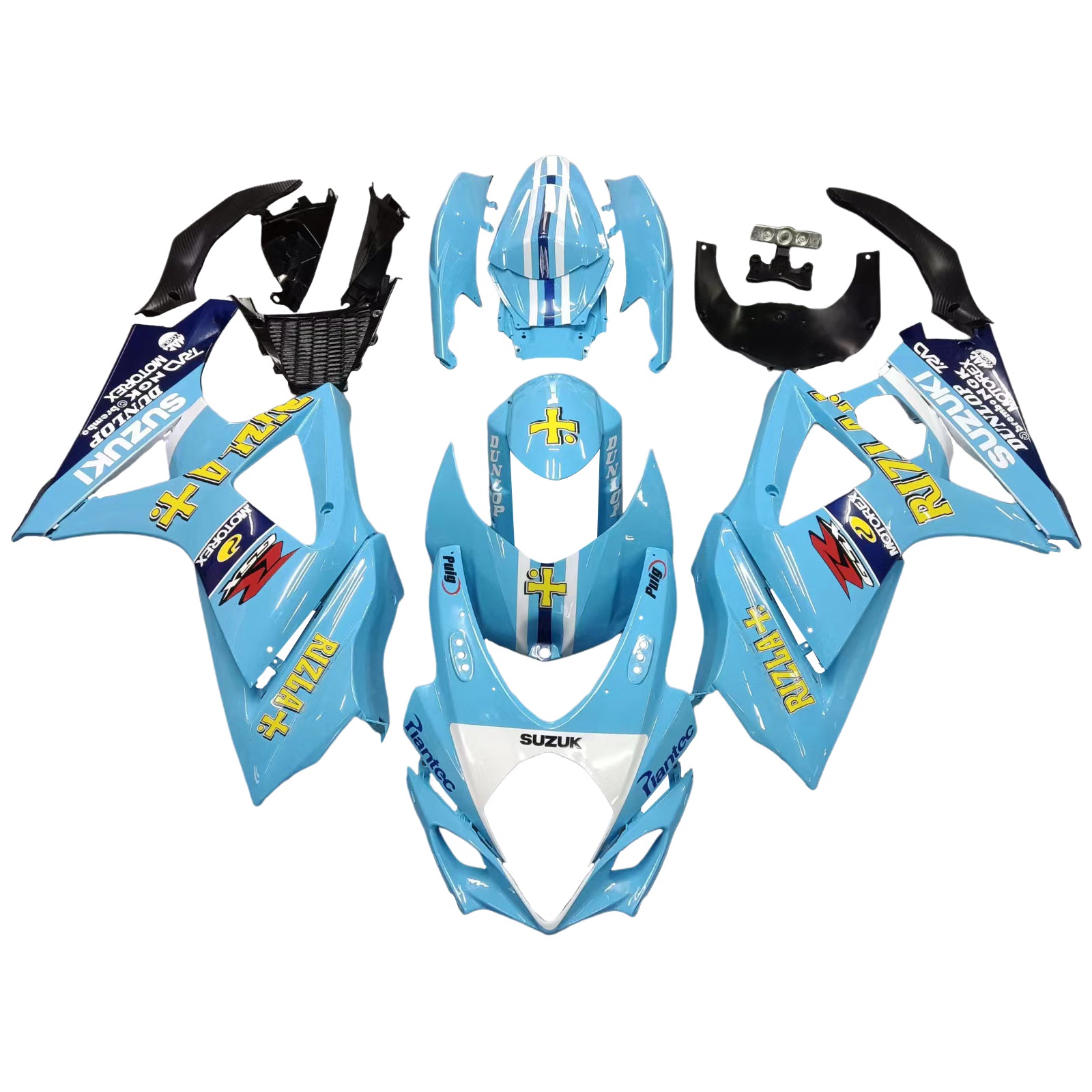 Amotopart 2007-2008 Suzuki GSXR1000 Fairing Light Blue with Yellow Logo Kit