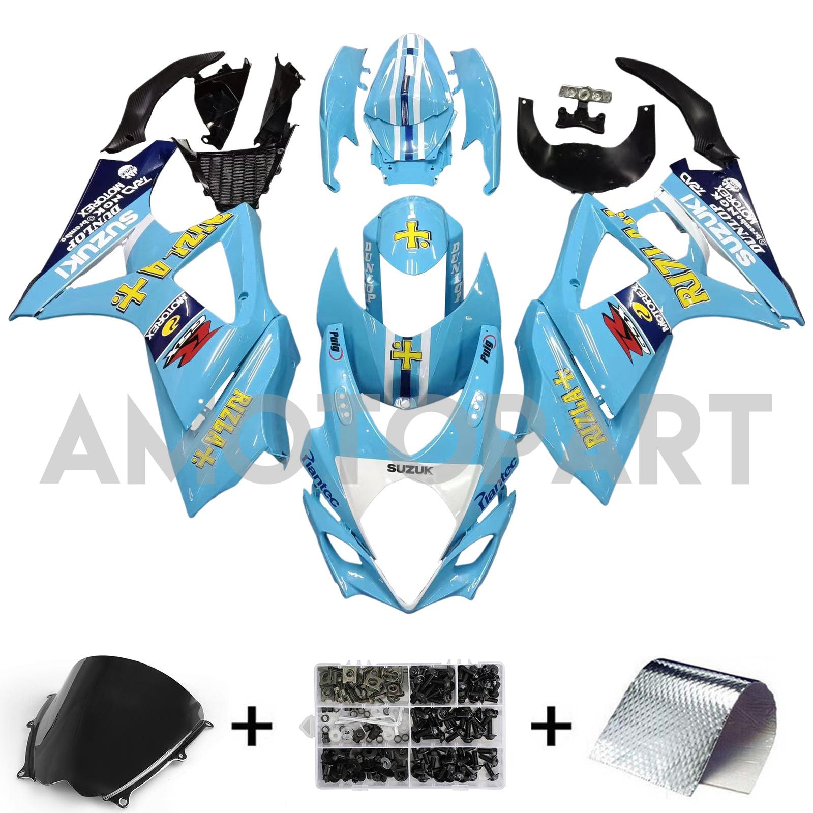 Amotopart 2007-2008 Suzuki GSXR1000 Fairing Light Blue with Yellow Logo Kit