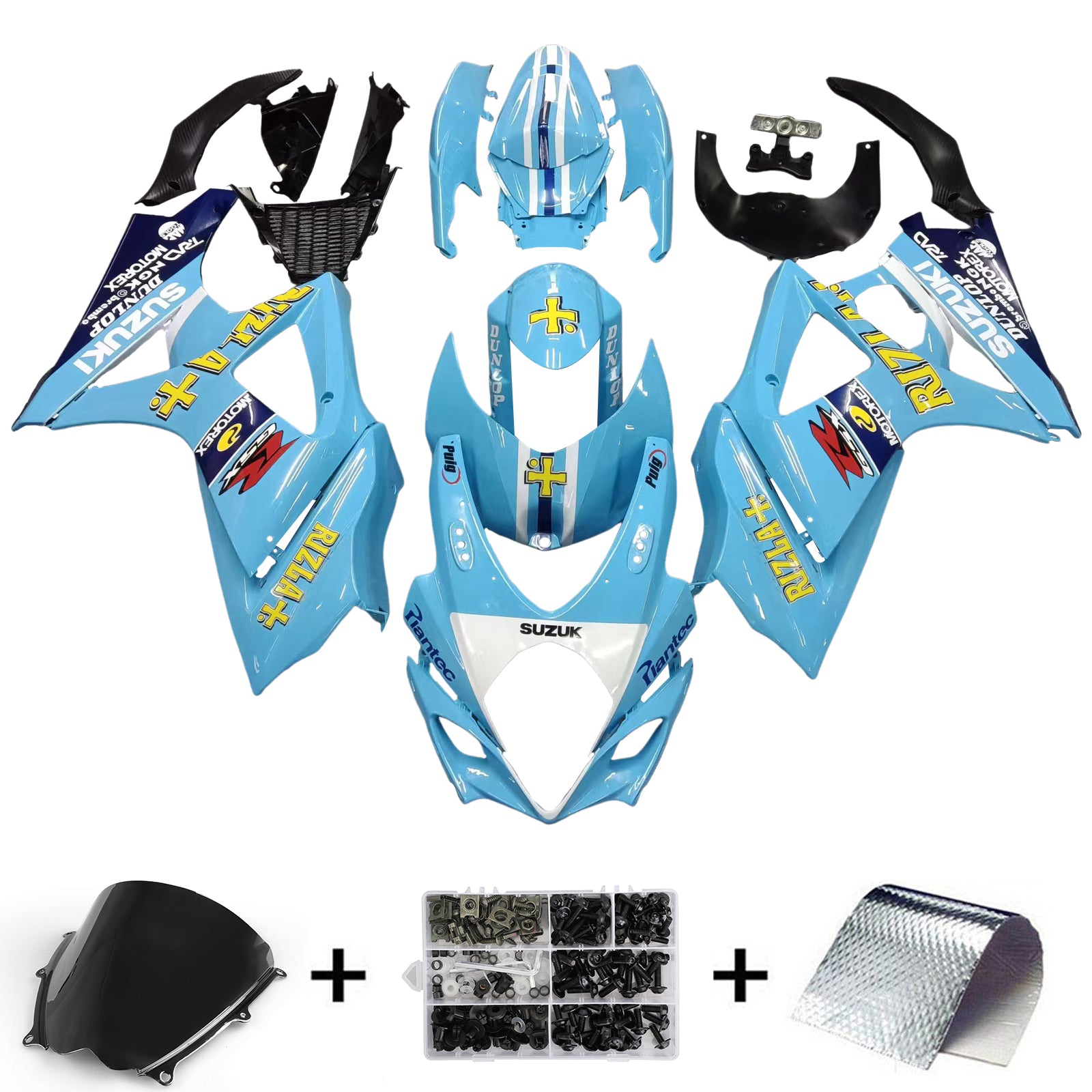 Amotopart 2007-2008 Suzuki GSXR1000 Fairing Light Blue with Yellow Logo Kit