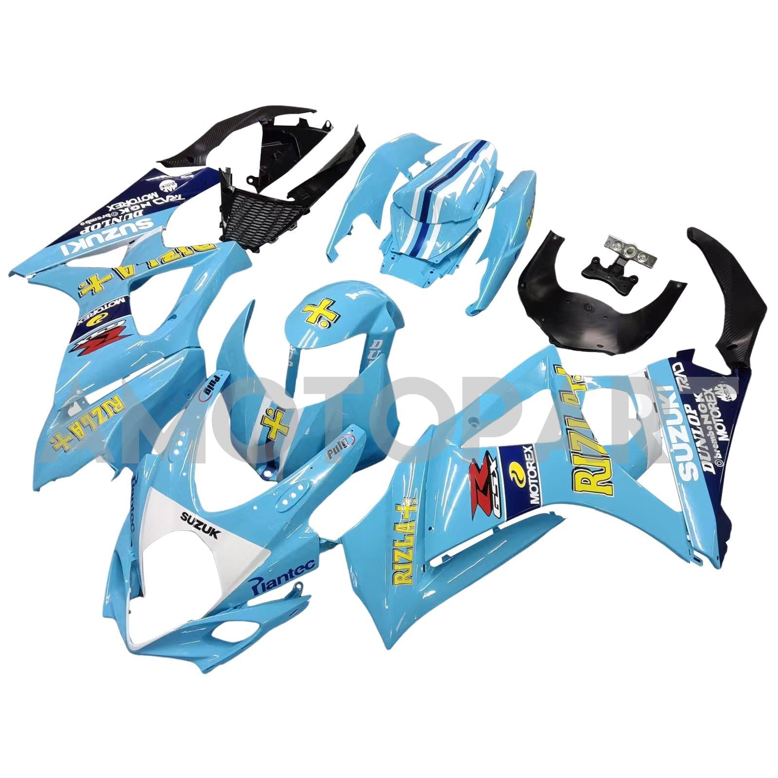 Amotopart 2007-2008 Suzuki GSXR1000 Fairing Light Blue with Yellow Logo Kit