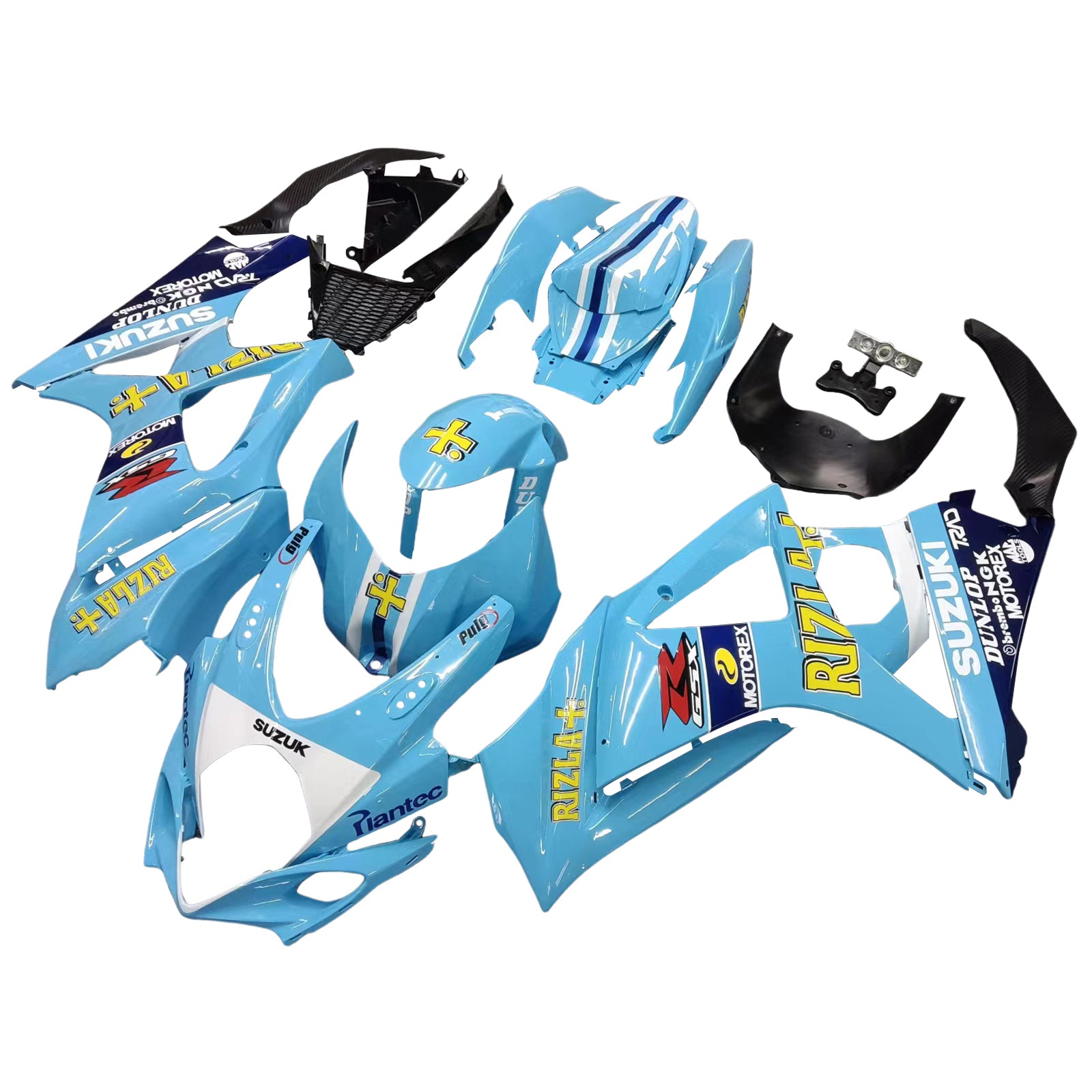 Amotopart 2007-2008 Suzuki GSXR1000 Fairing Light Blue with Yellow Logo Kit