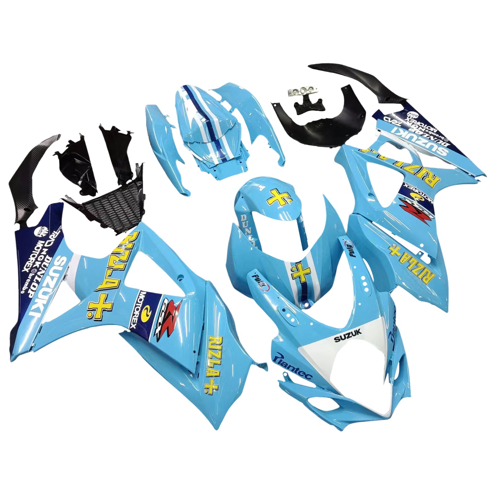 Amotopart 2007-2008 Suzuki GSXR1000 Fairing Light Blue with Yellow Logo Kit