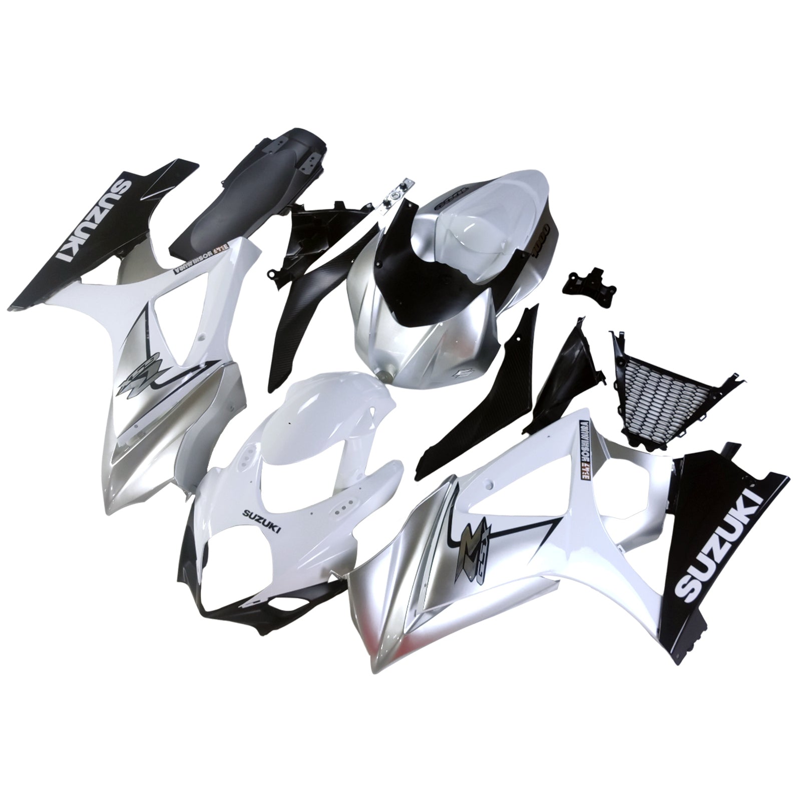 Amotopart 2007-2008 Suzuki GSXR1000 White Silver Fairing Kit