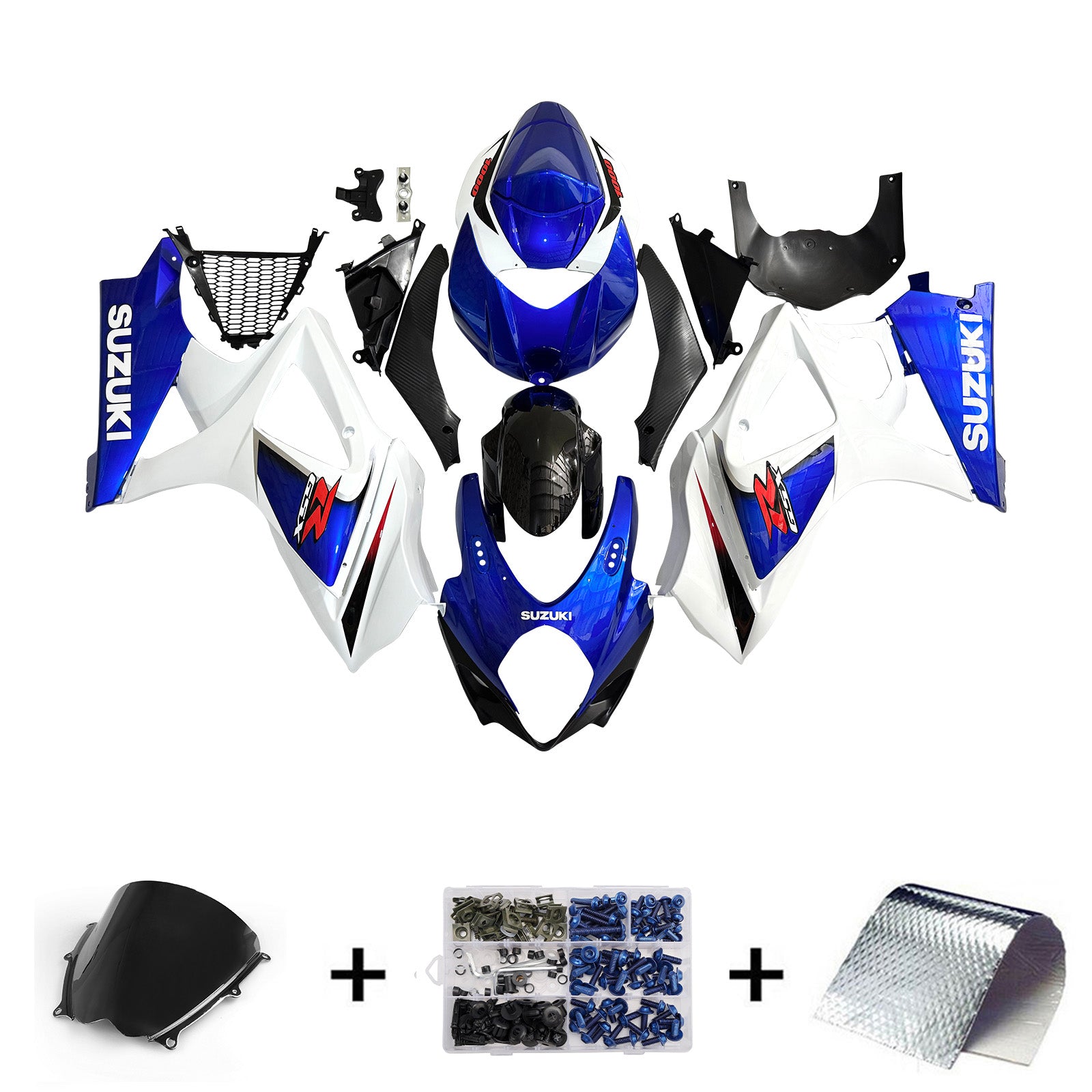 Amotopart 2007-2008 Suzuki GSXR1000 White Black Blue Fairing Kit