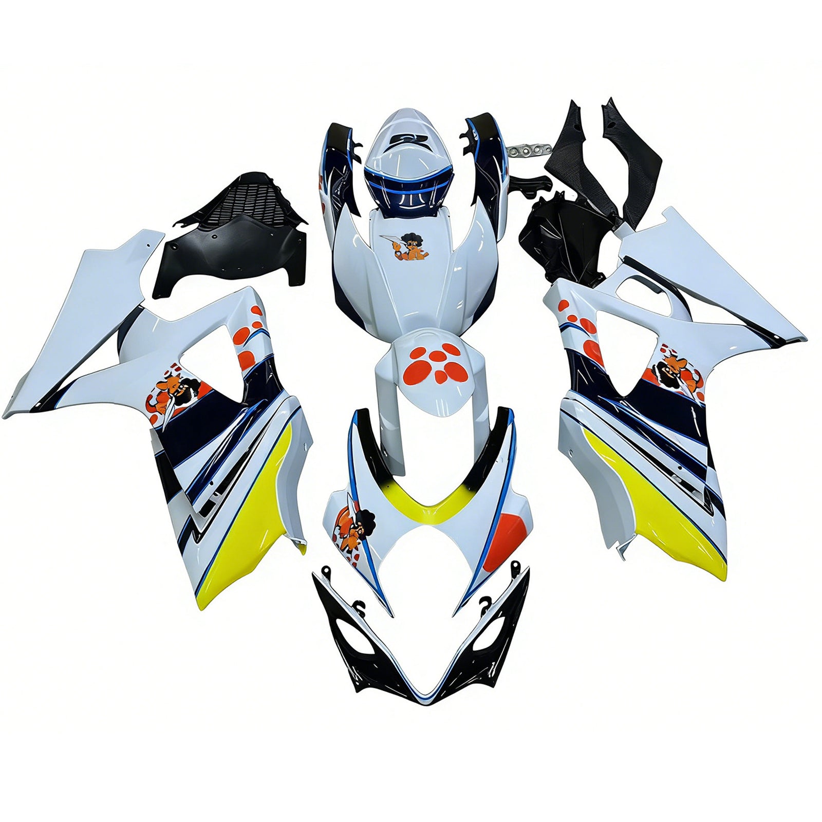 Amotopart 2007-2008 Suzuki GSXR1000 White Black Yellow Red Fairing Kit