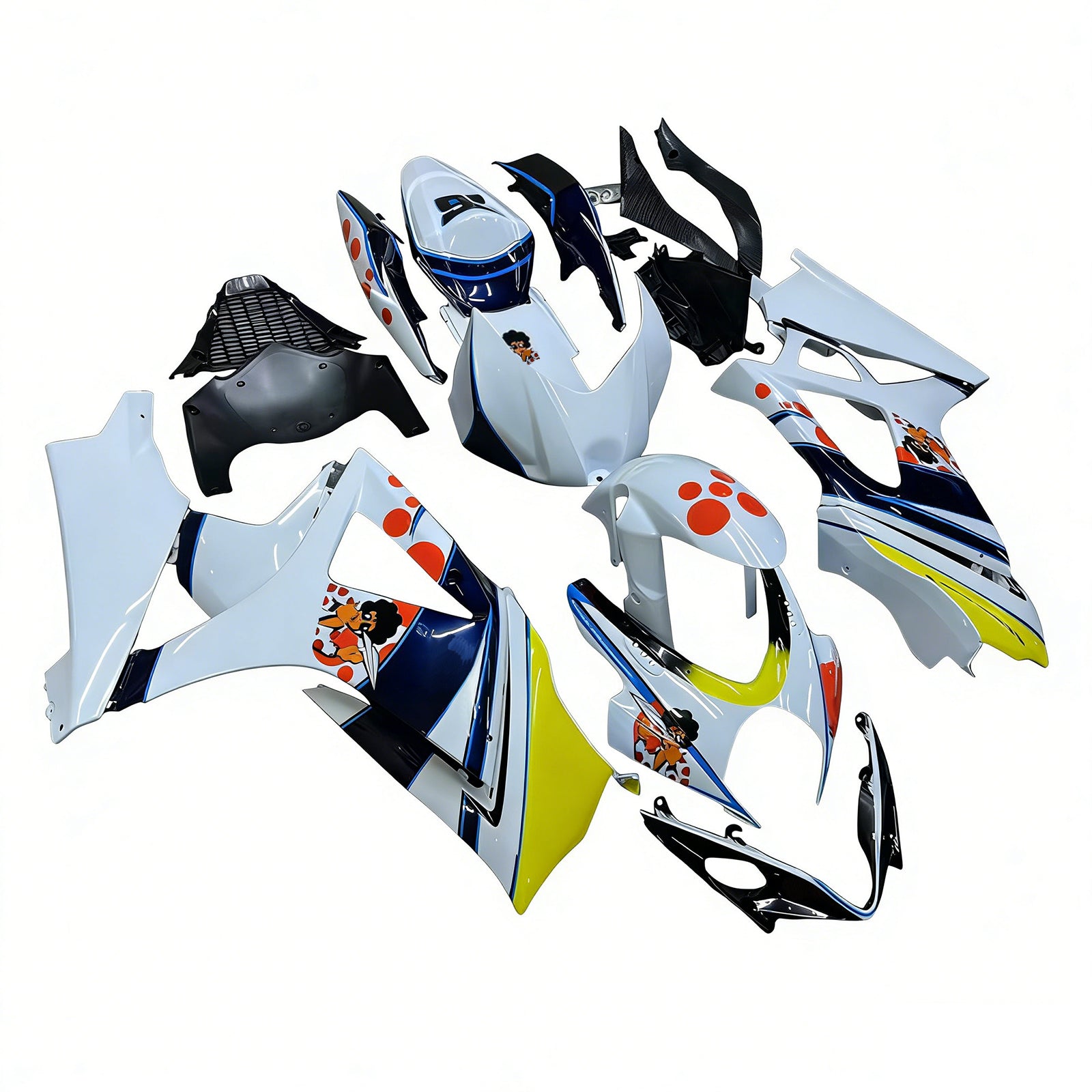 Amotopart 2007-2008 Suzuki GSXR1000 White Black Yellow Red Fairing Kit