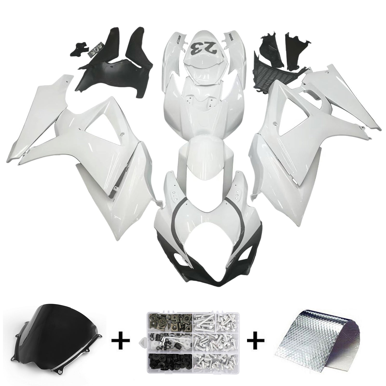 Amotopart 2007-2008 Suzuki GSXR1000 White Black Fairing Kit