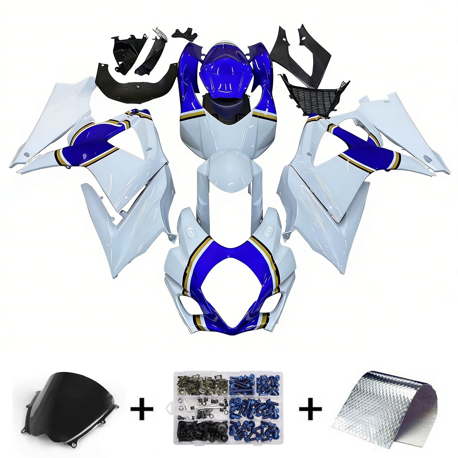 Amotopart 2007-2008 Suzuki GSXR1000 White Blue Fairing Kit