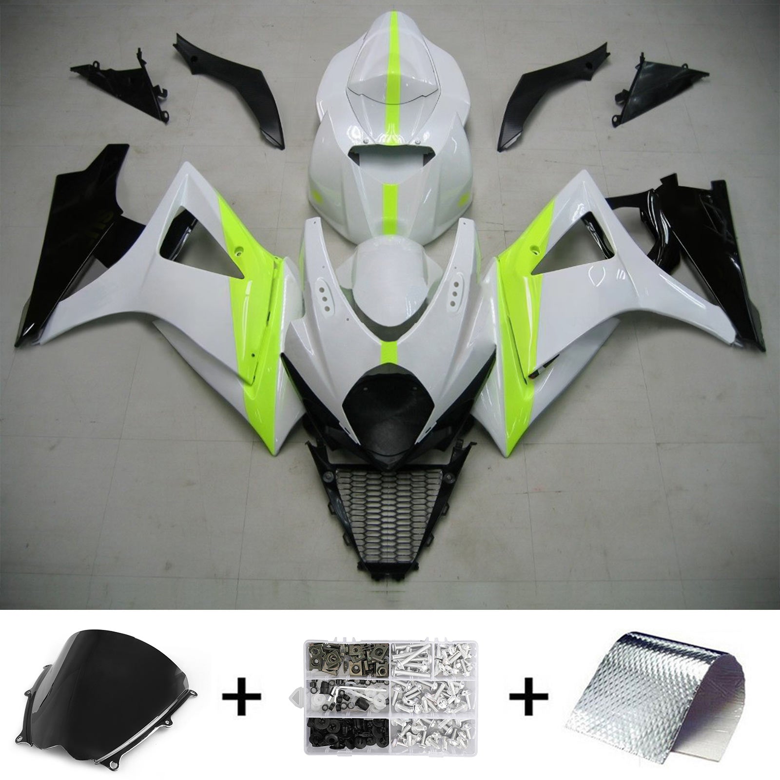 Cupolino Amotopart per Suzuki GSXR1000 2007-2008, colore bianco.&YKit giallo