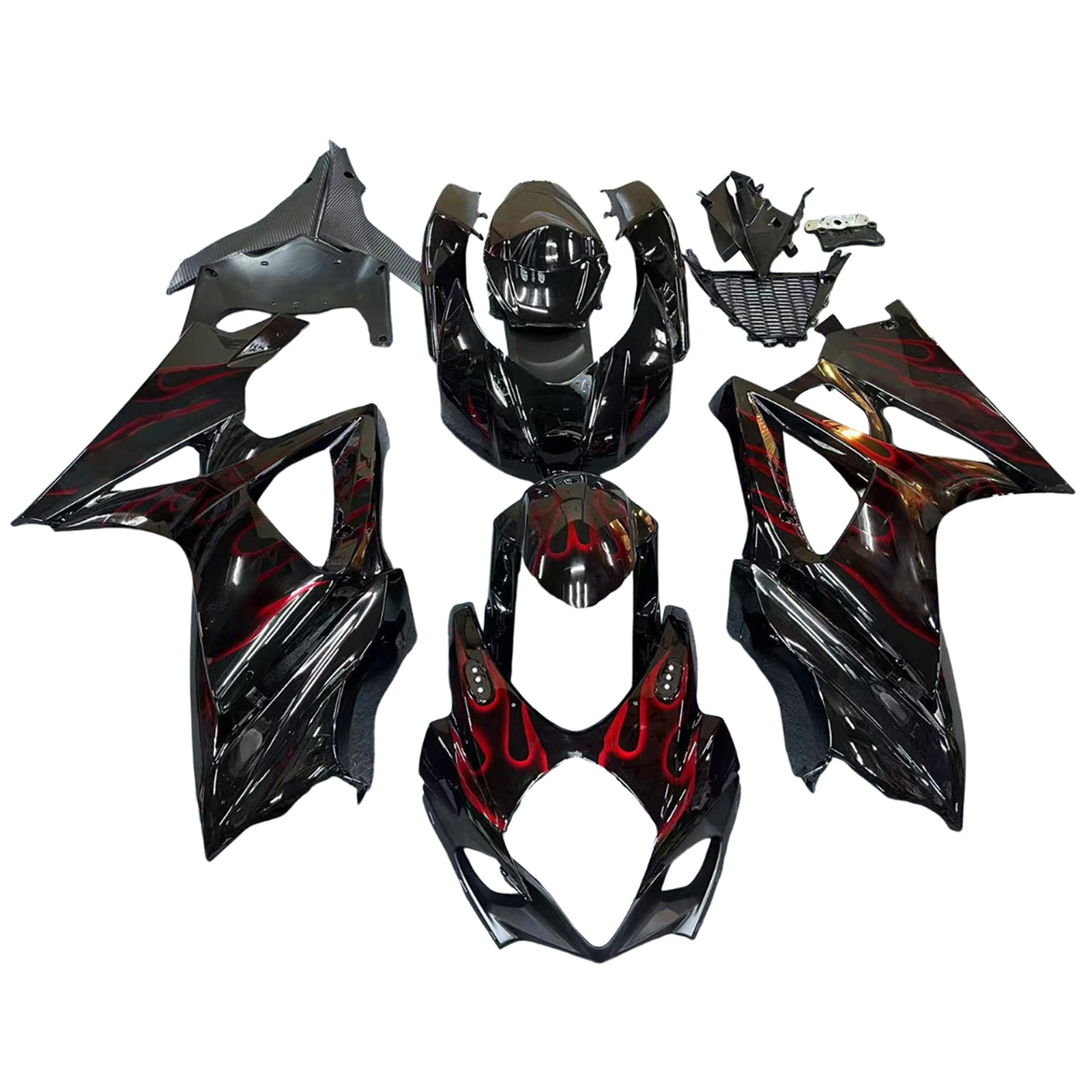 Amotopart 2007-2008 Suzuki GSXR1000 Verkleidung Schwarz&Rotes Feuer-Set