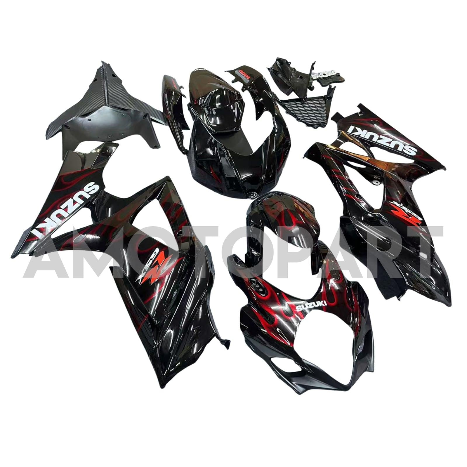 Amotopart 2007-2008 Suzuki GSXR1000 Fairing Black&Red Fire Kit