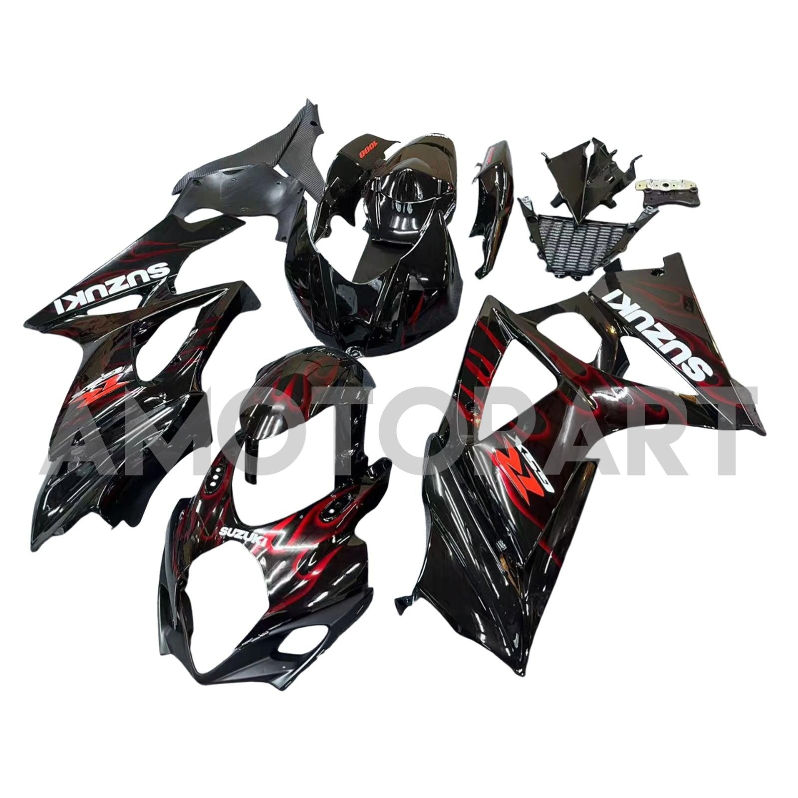 Amotopart 2007-2008 Suzuki GSXR1000 Fairing Black&Red Fire Kit