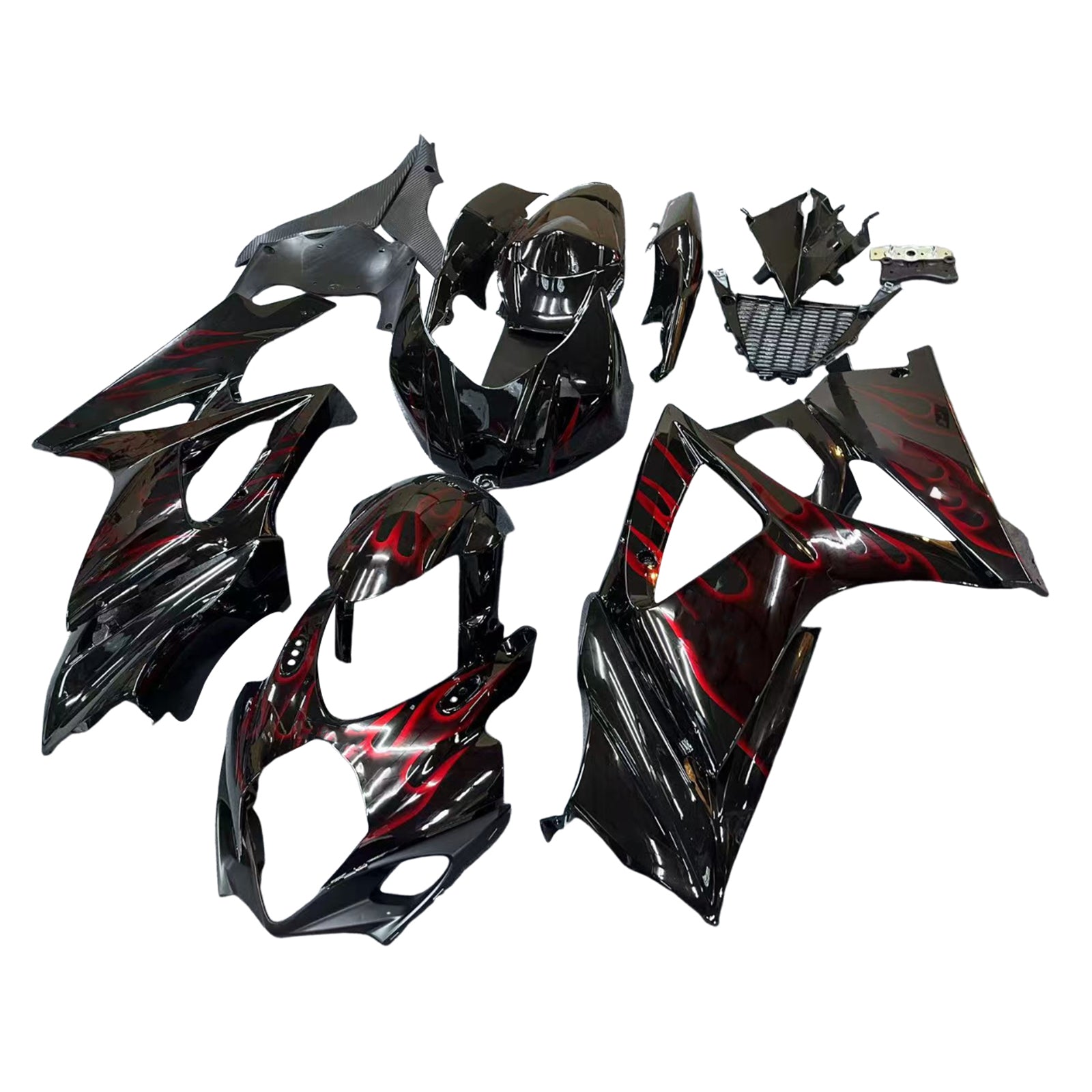 Amotopart 2007-2008 Suzuki GSXR1000 Fairing Black&Red Fire Kit