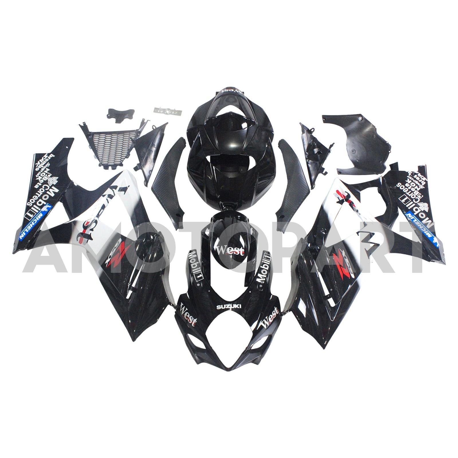 Amotopart 2007-2008 Suzuki GSXR1000 Fairing Glossy Black&White Kit