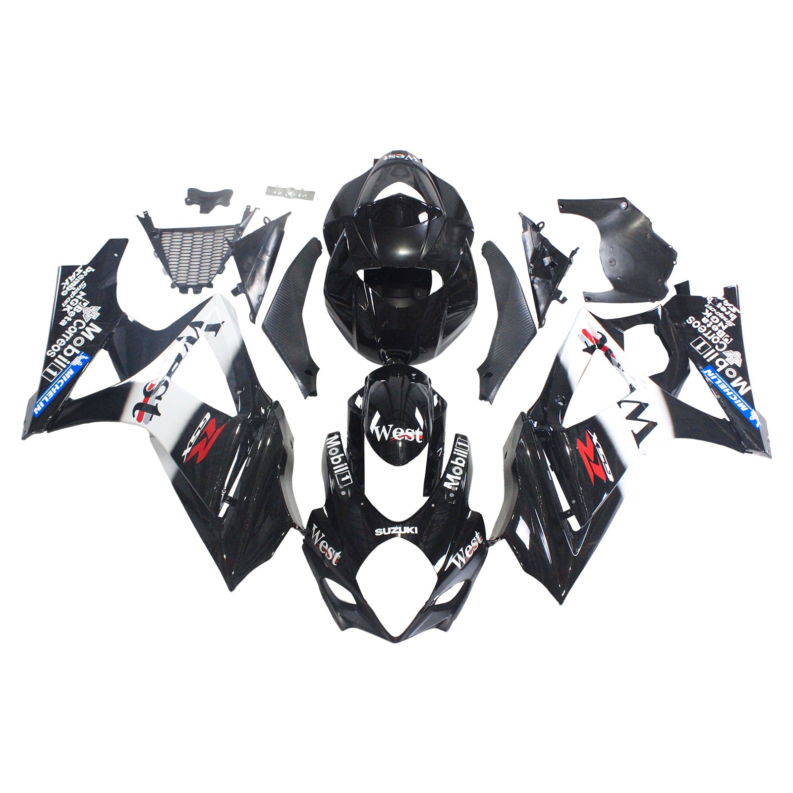 Amotopart 2007-2008 Suzuki GSXR1000 Kit de carenado blanco y negro brillante