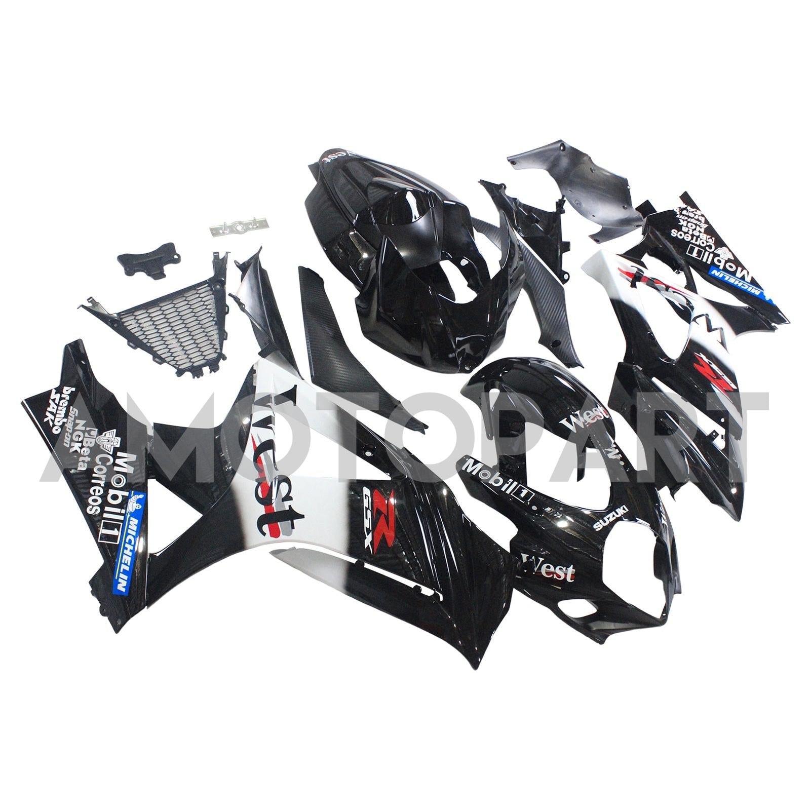 Amotopart 2007–2008 Suzuki GSXR1000 Verkleidung, glänzend schwarz&Weißes Kit