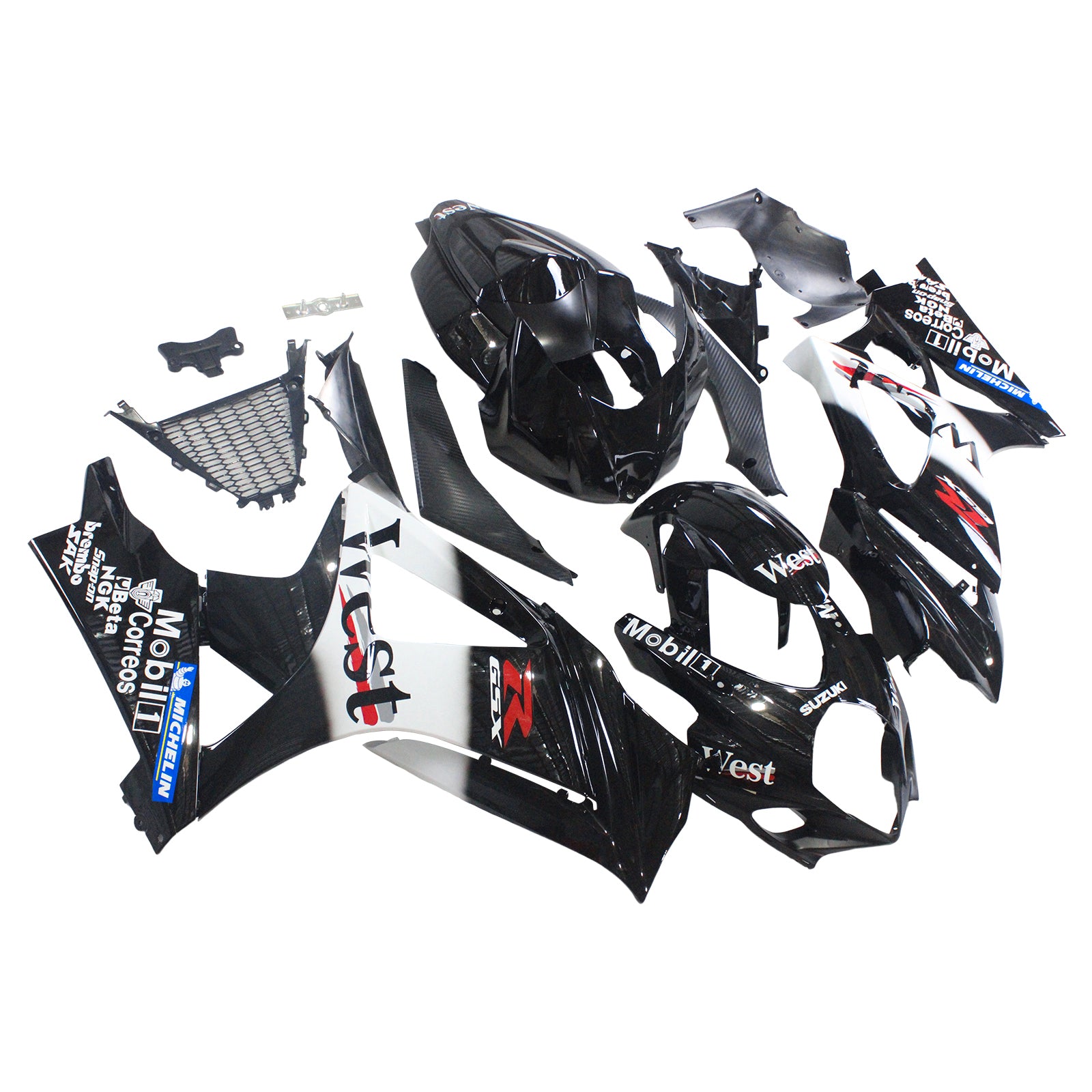 Amotopart 2007-2008 Suzuki GSXR1000 Kit de carénage noir brillant et blanc