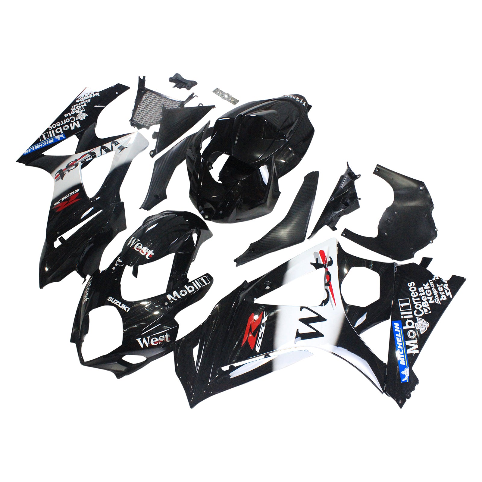 Amotopart 2007-2008 Suzuki GSXR1000 Kit de carénage noir brillant et blanc