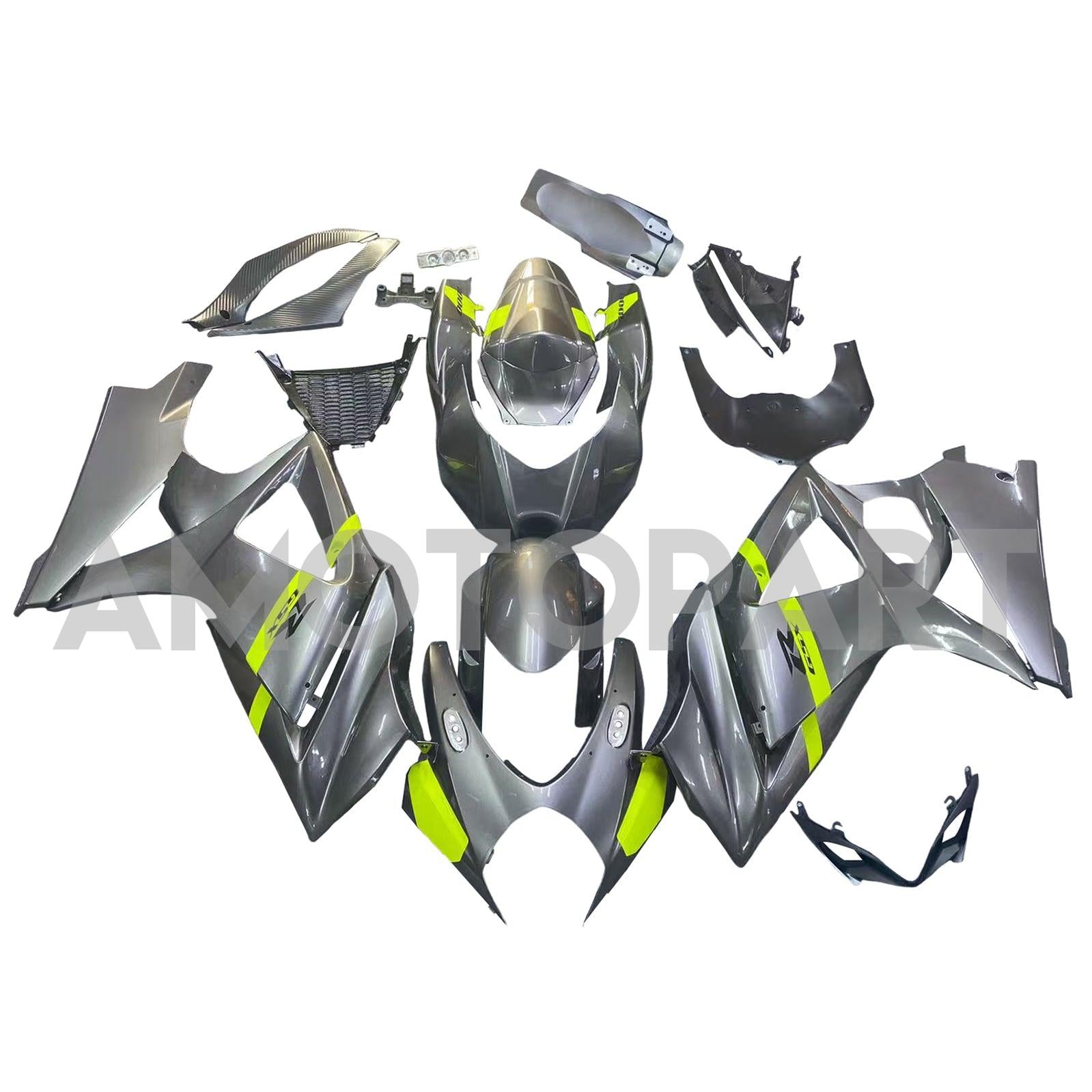 Amotopart 2007–2008 Suzuki GSXR1000 K7, Grau&Gelbes Style2-Verkleidungskit