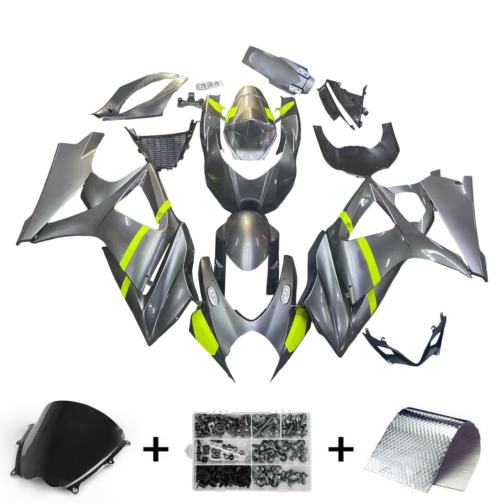 Amotopart 2007-2008 Kit carena Suzuki GSXR1000 K7 Grigio e Giallo Style2