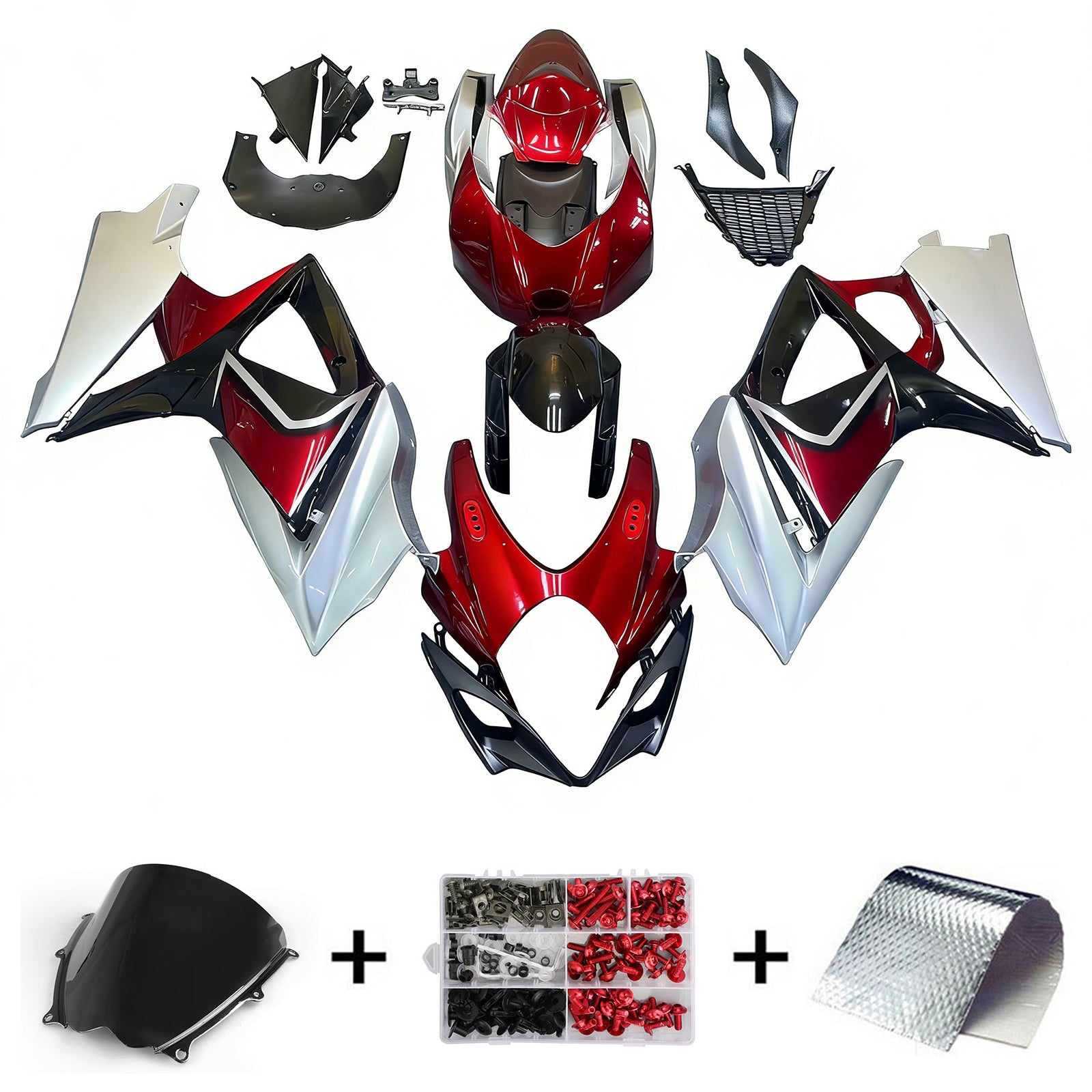 Amotopart 2007-2008 K7 GSXR1000 Suzuki Kit carena rosso e argento