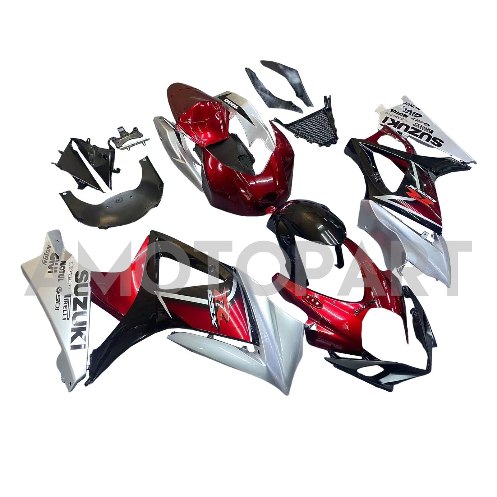Amotopart 2007–2008 K7 GSXR1000 Suzuki, Rot&Silbernes Verkleidungsset