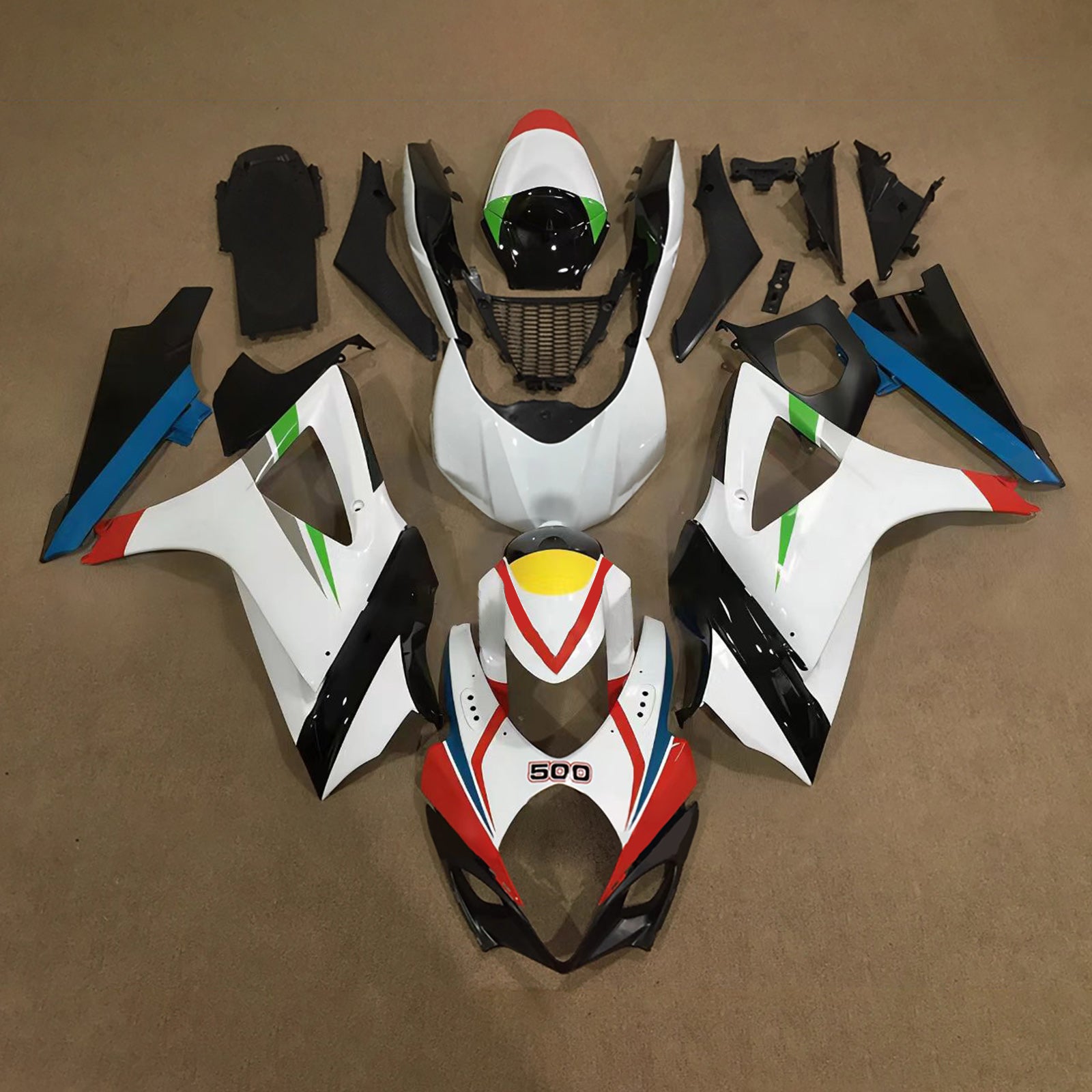Amotopart 2007-2008 Suzuki GSXR1000 White Black Red Green Fairing Kit
