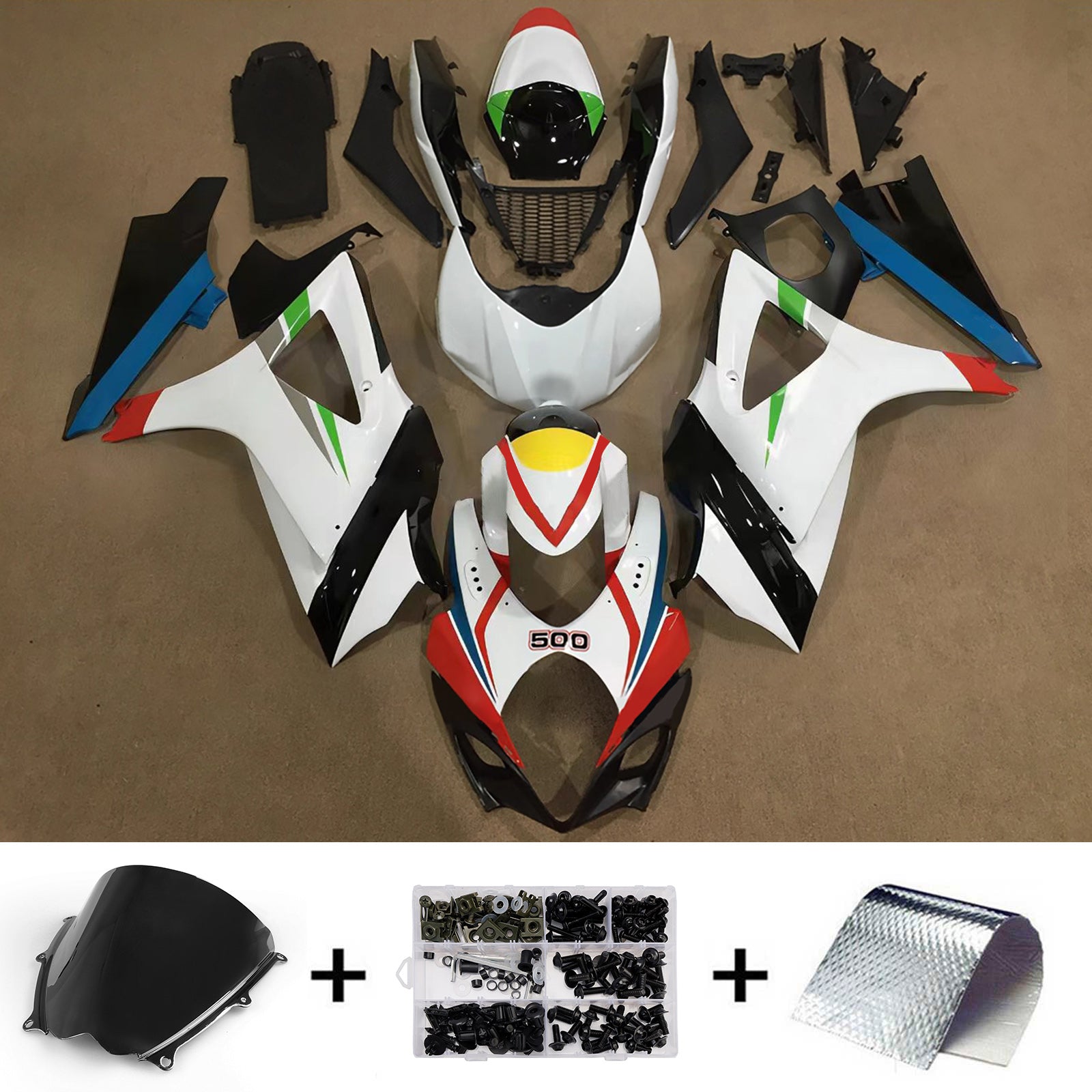 Amotopart 2007-2008 Suzuki GSXR1000 White Black Red Green Fairing Kit
