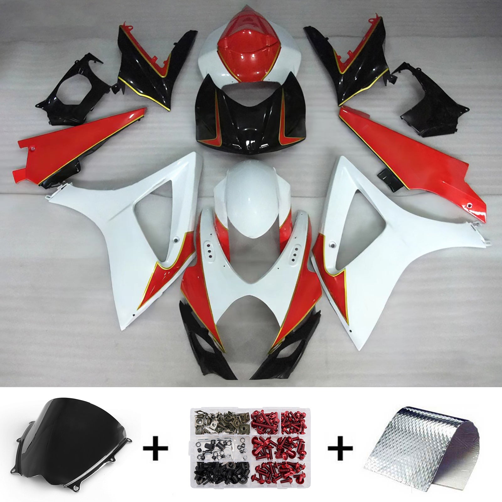 Amotopart 2007-2008 Suzuki GSXR1000 White Red Black Fairing Kit