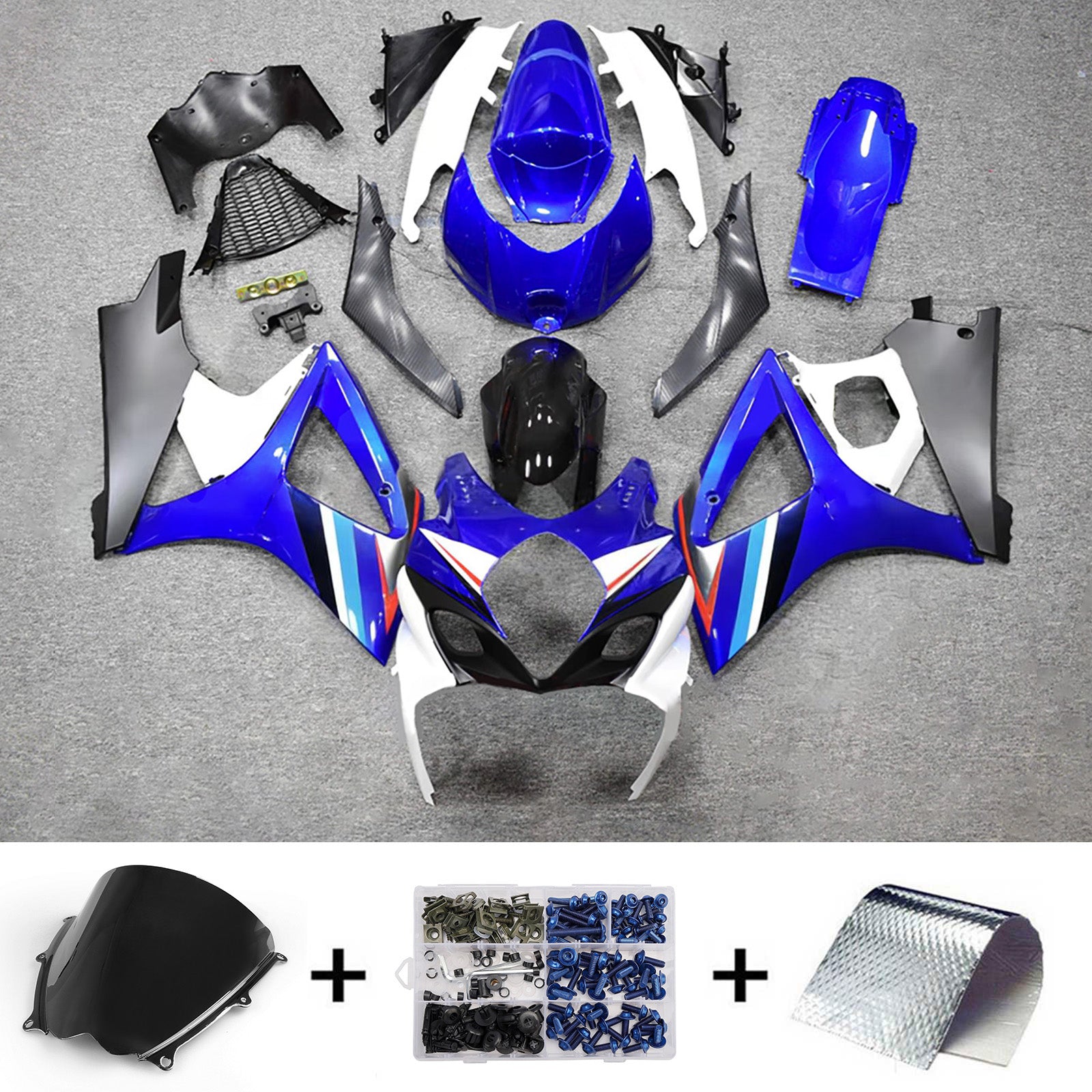 Amotopart 2007-2008 Suzuki GSXR1000 Blue Black White Fairing Kit
