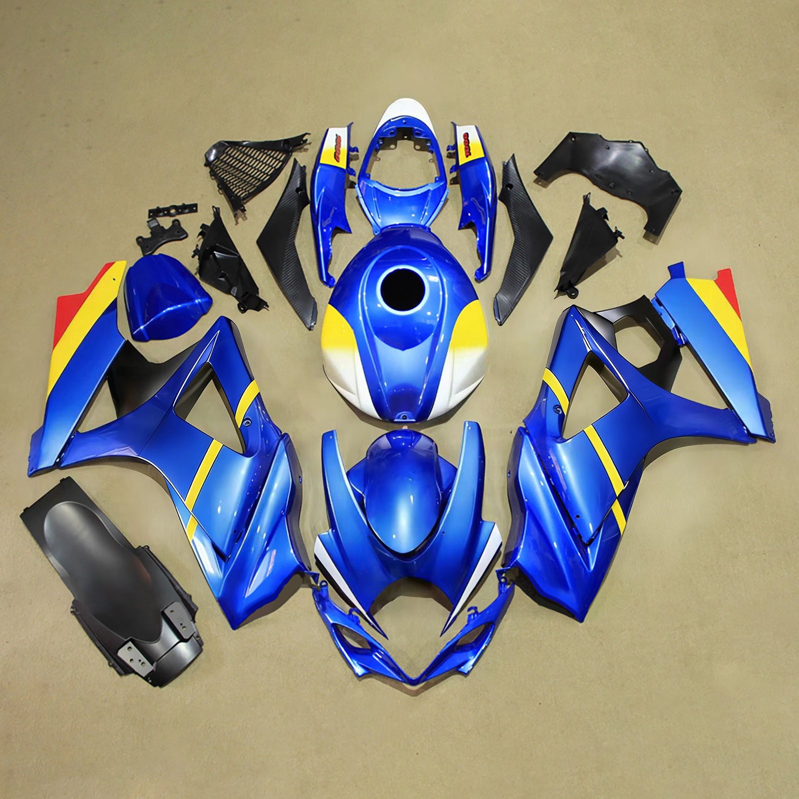 Amotopart 2007-2008 Suzuki GSXR1000 Blue Yellow White Fairing Kit