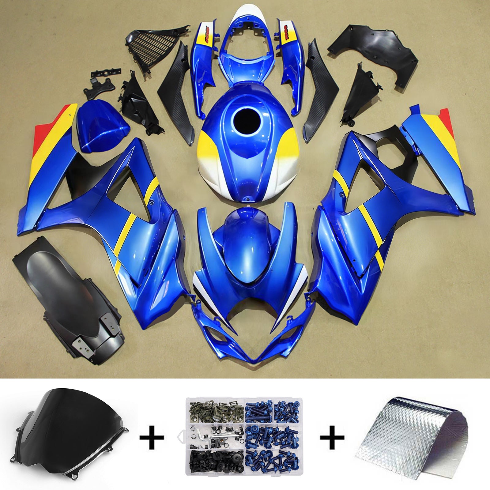 Amotopart 2007-2008 Suzuki GSXR1000 Blue Yellow White Fairing Kit