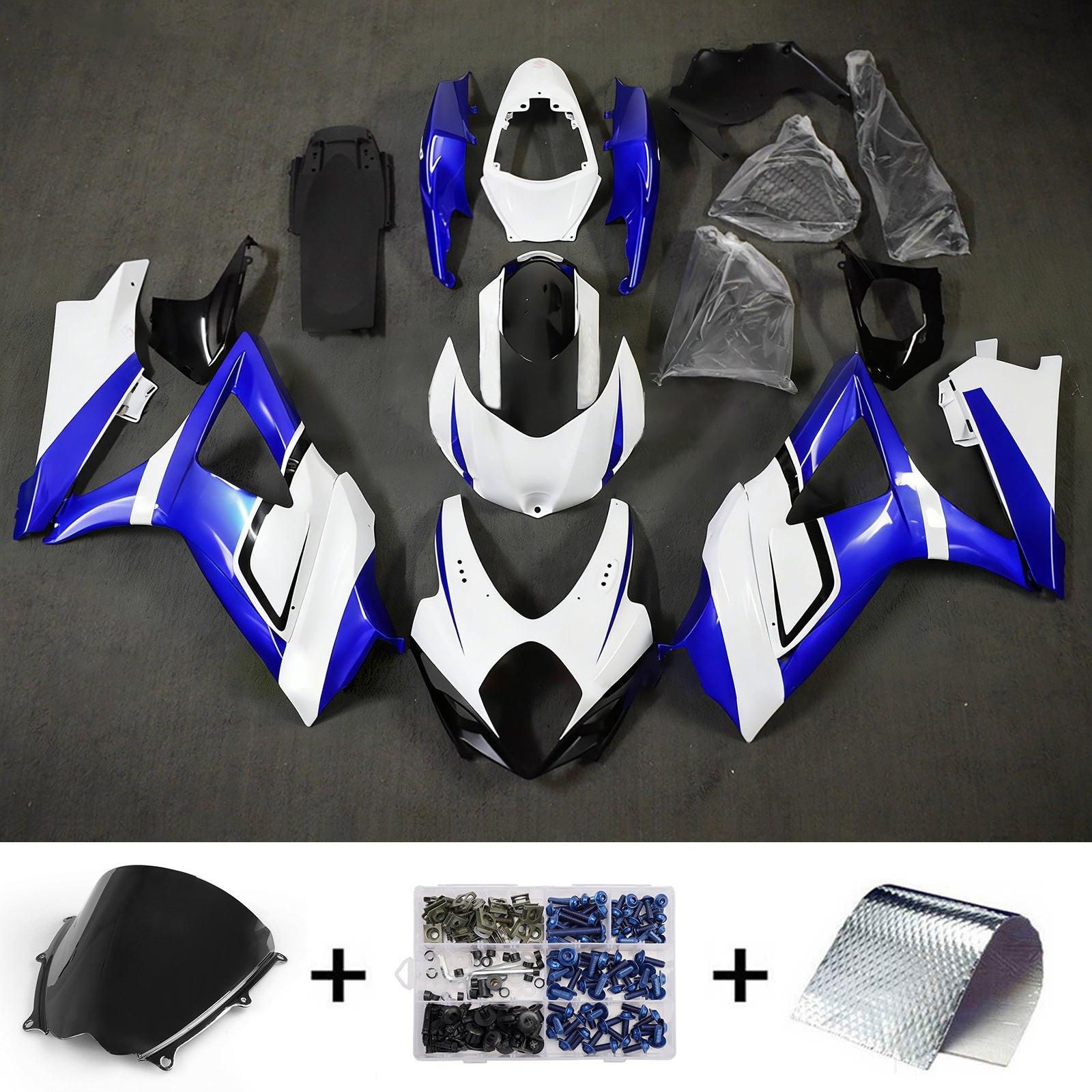 Amotopart 2007-2008 Suzuki GSXR1000 Blue White Fairing Kit