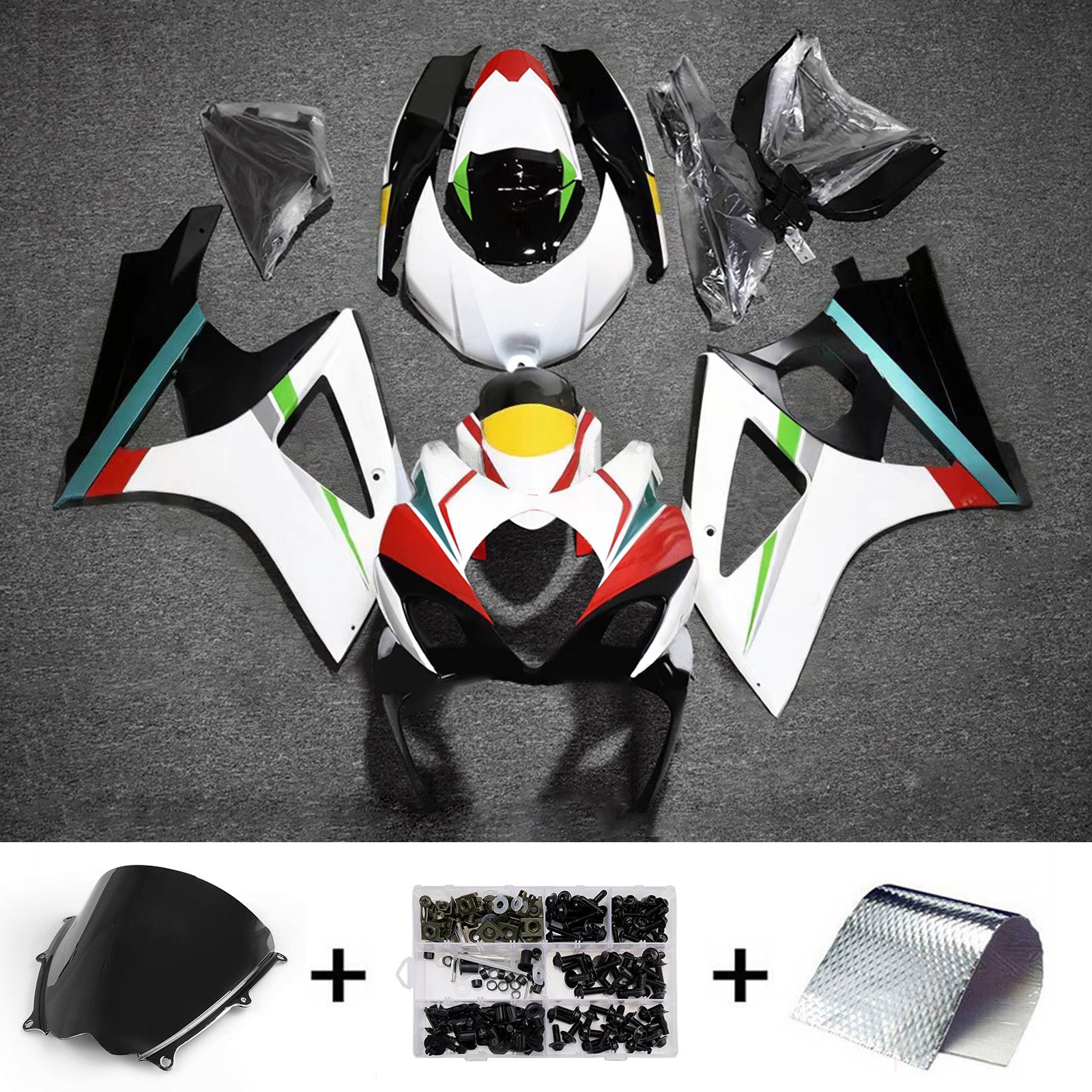 Amotopart 2007-2008 Suzuki GSXR1000 White Black Red Fairing Kit