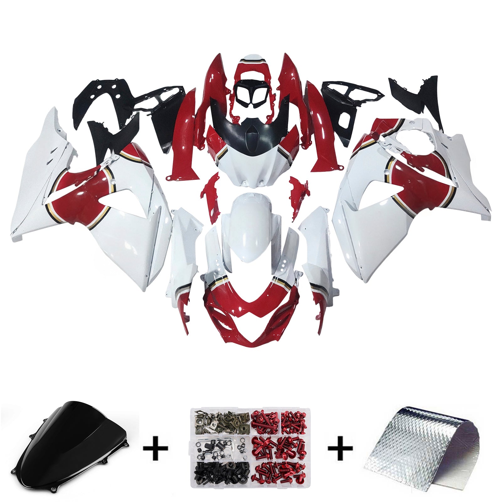 Amotopart 2009-2016 Suzuki GSXR1000 Glossy White Red Fairing Kit