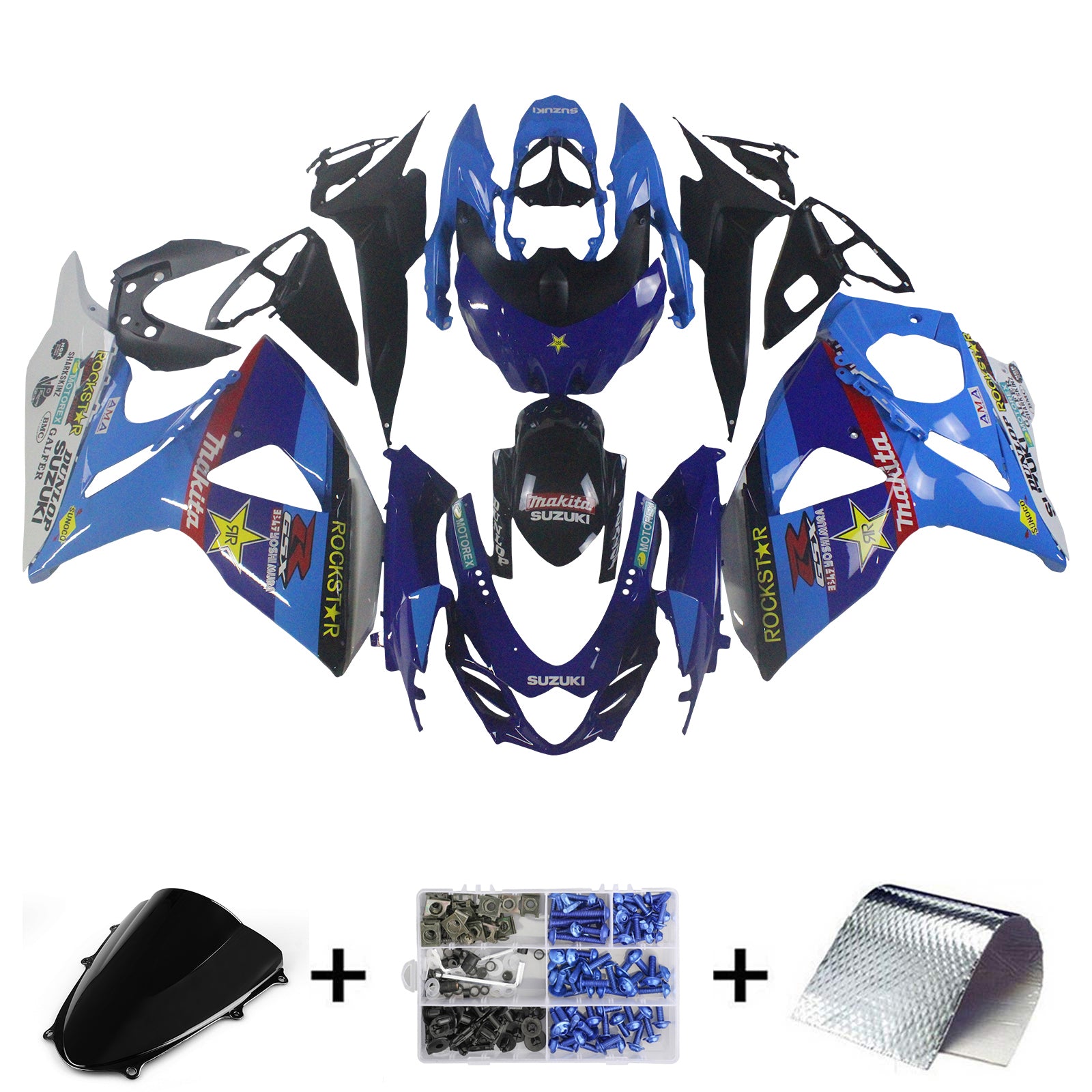 Amotopart 2009-2016 Suzuki GSXR1000 Kit de carénage Multi Bleu et Rouge