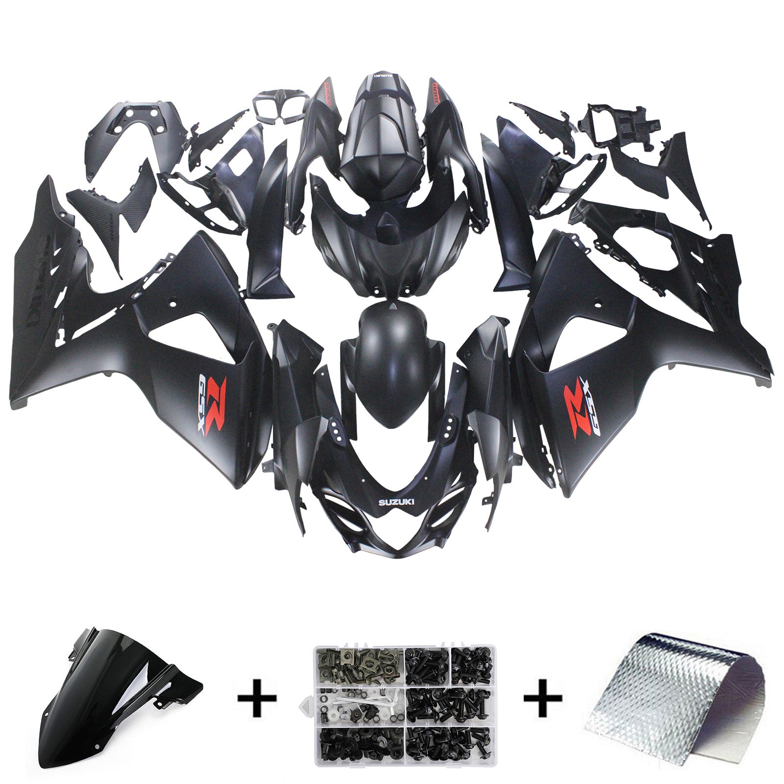 Amotopart 2007-2008 Suzuki GSXR1000 Fairing Matte Black&Red Letter Kit