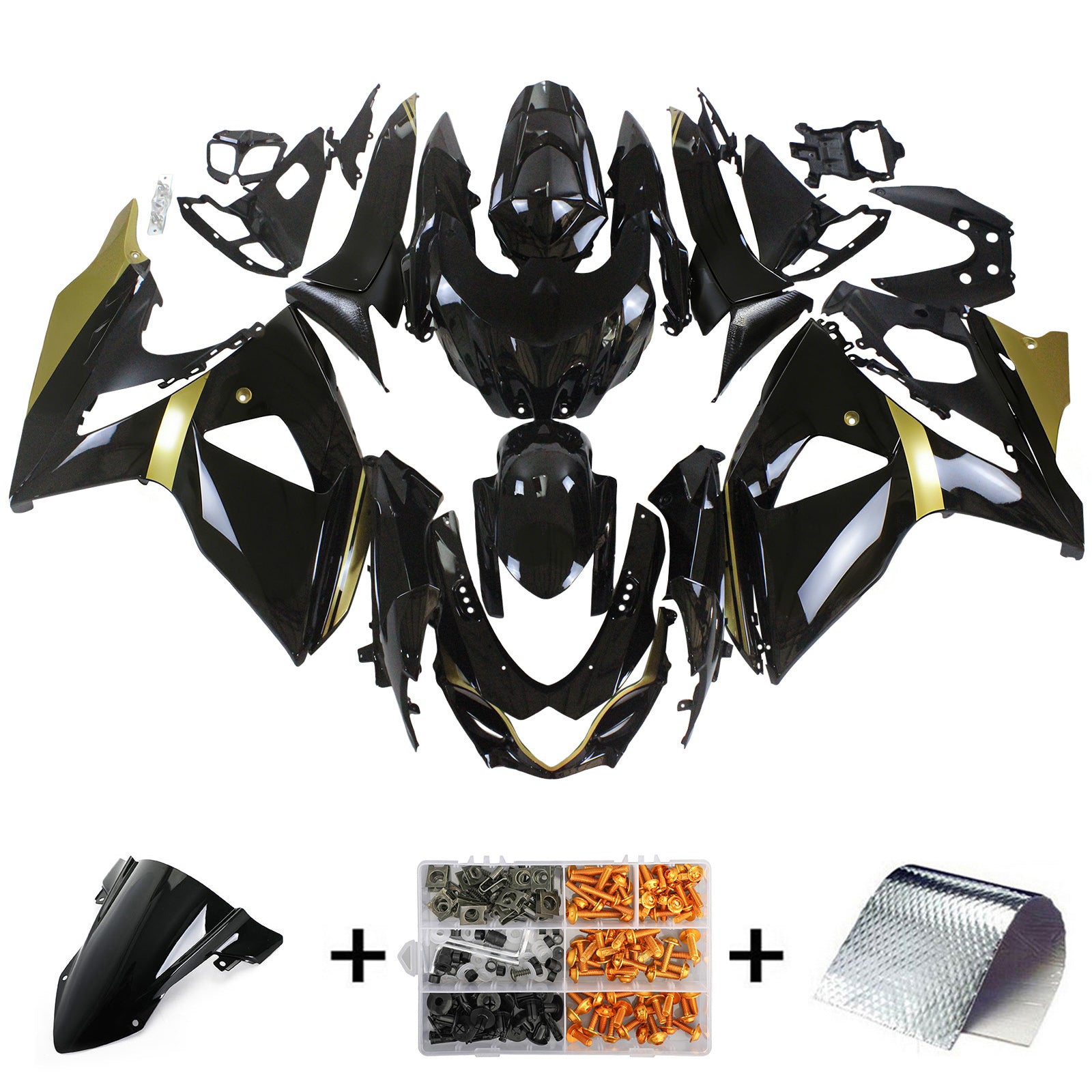 Amotopart 2009-2016 Suzuki GSXR1000 Fairing Black&Gold Kit