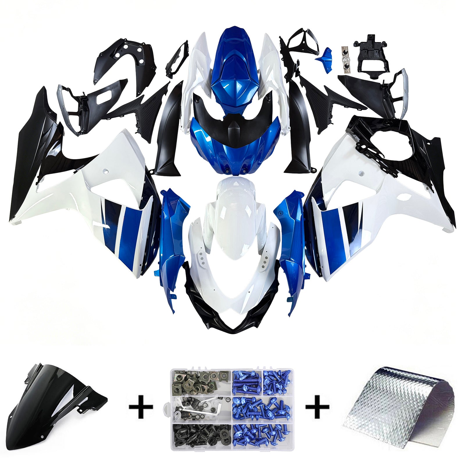 Carénage Amotopart blanc pour Suzuki GSXR1000 2009-2016&Kit bleu