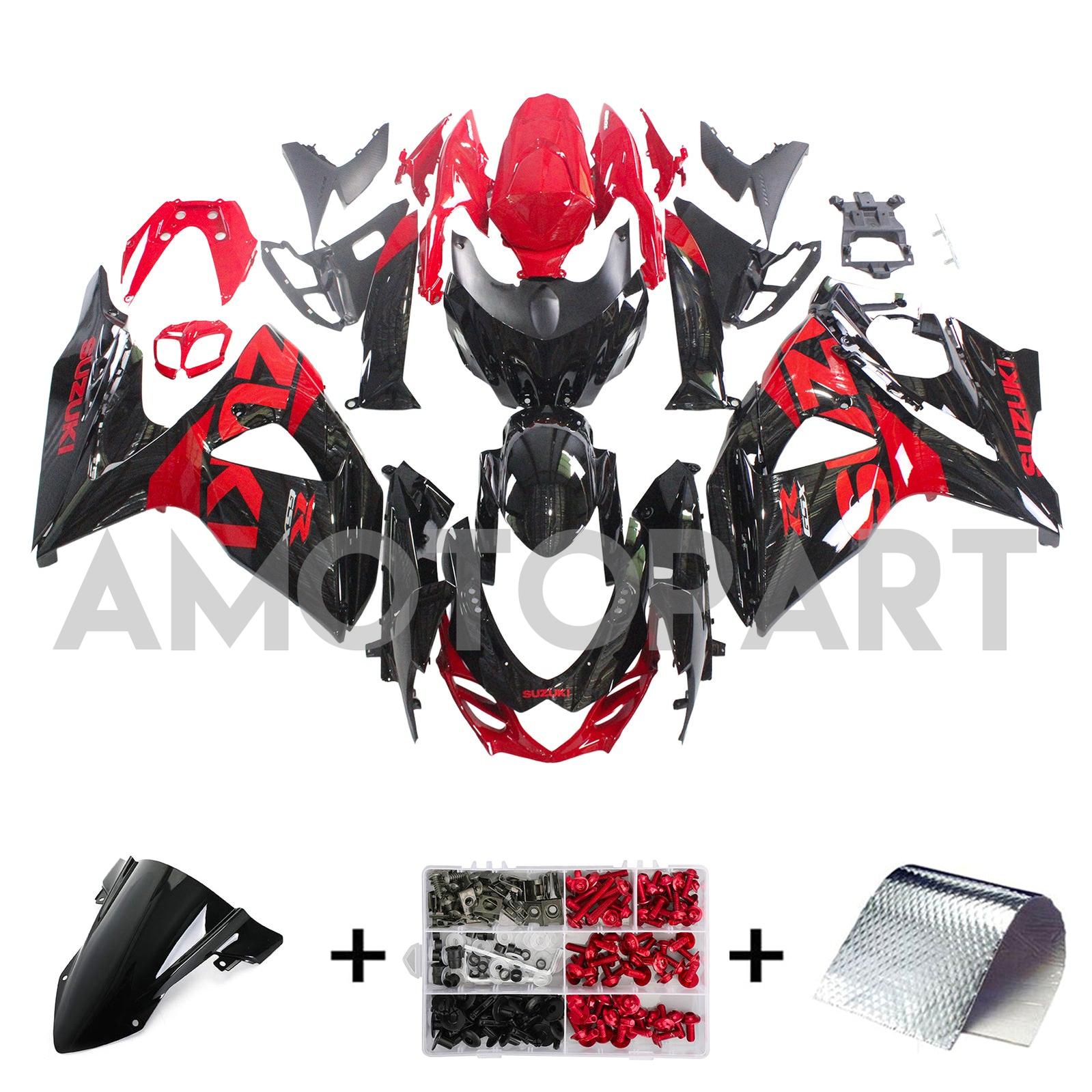 Amotopart 2009-2016 Suzuki GSXR1000 Fairing Black&Red Kit