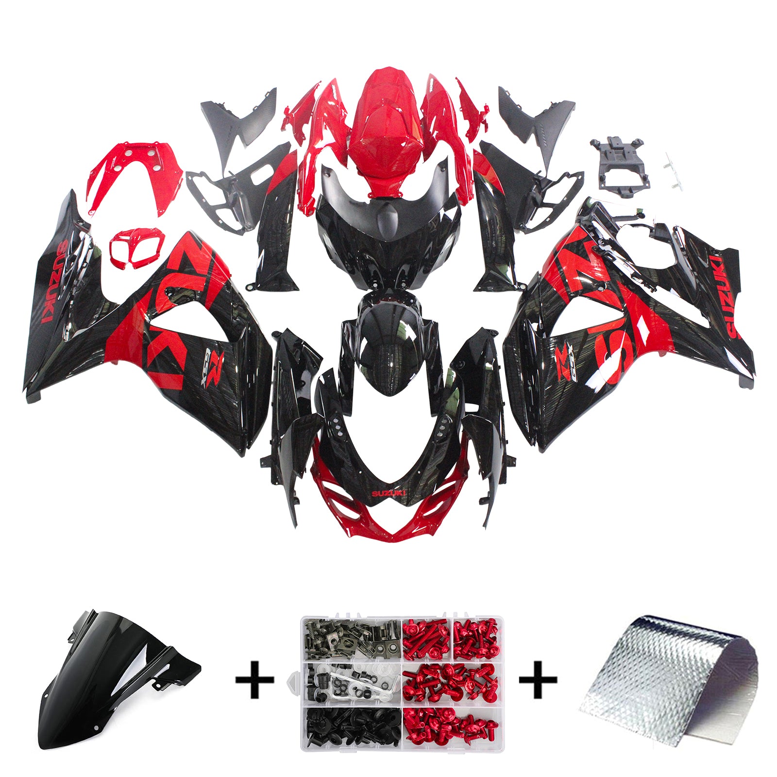 Amotopart 2009-2016 Suzuki GSXR1000 Fairing Black&Red Kit