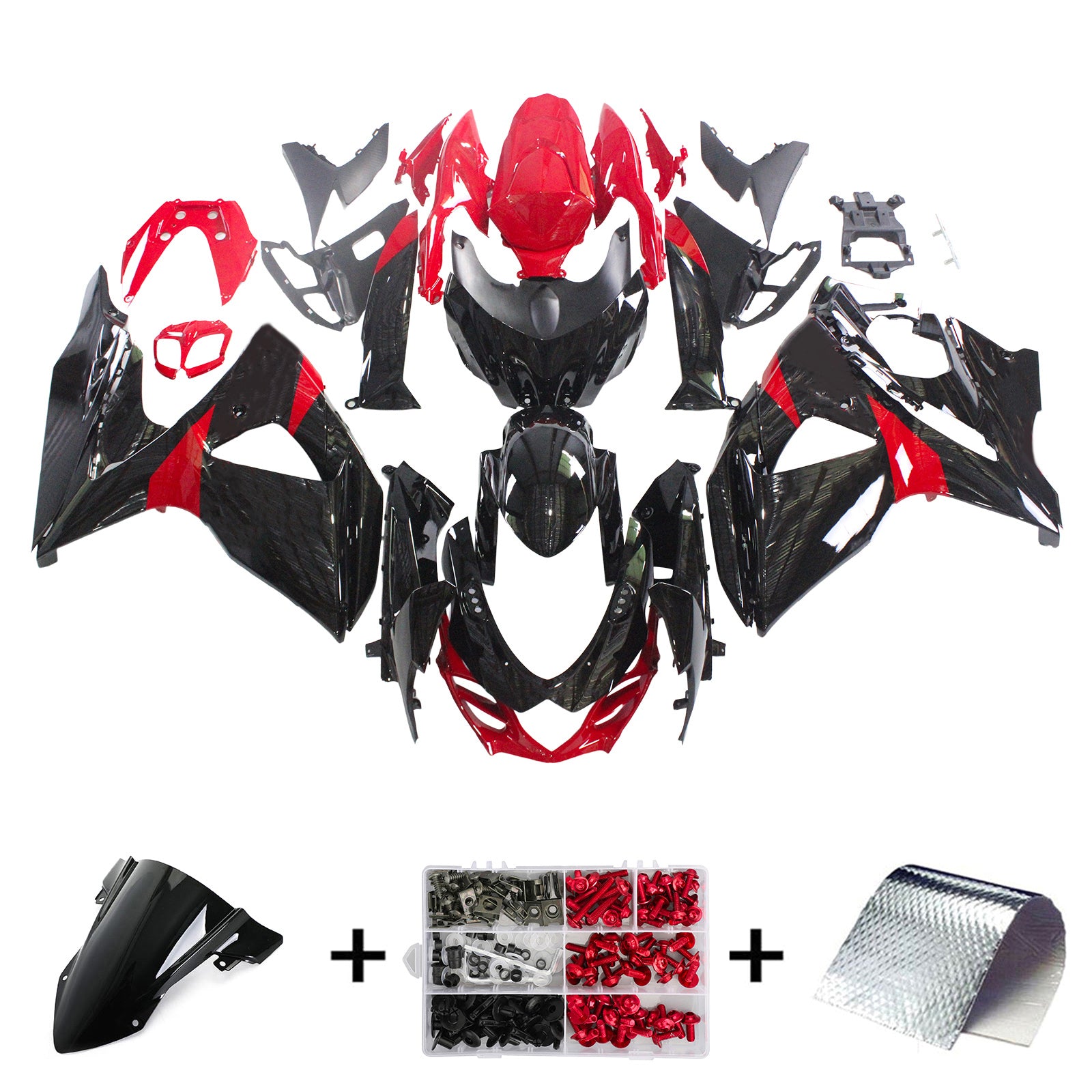 Amotopart 2009-2016 Suzuki GSXR1000 Fairing Black&Red Kit