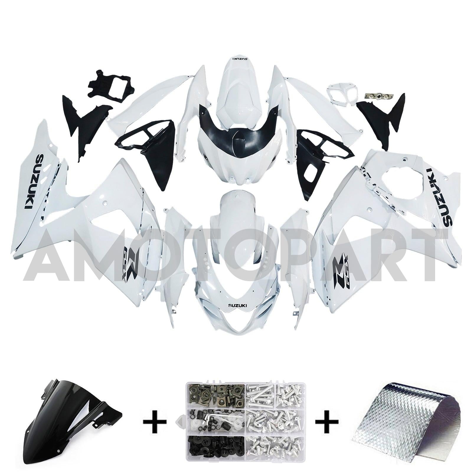 Amotopart 2009-2016 Suzuki GSXR1000 Fairing White&Black Letter Kit