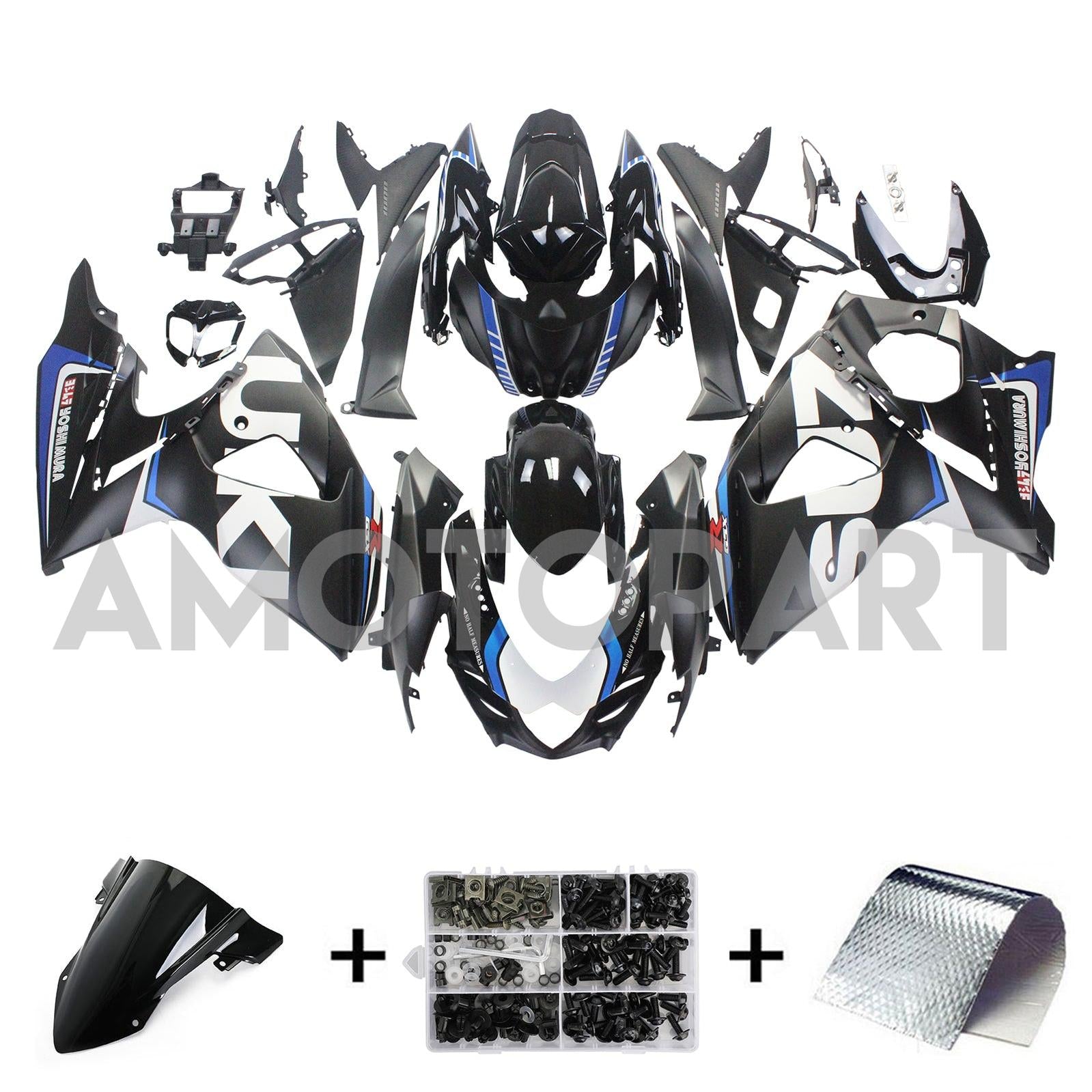 Amotopart 2009-2016 Suzuki GSXR1000 Fairing Matte Black&White Kit