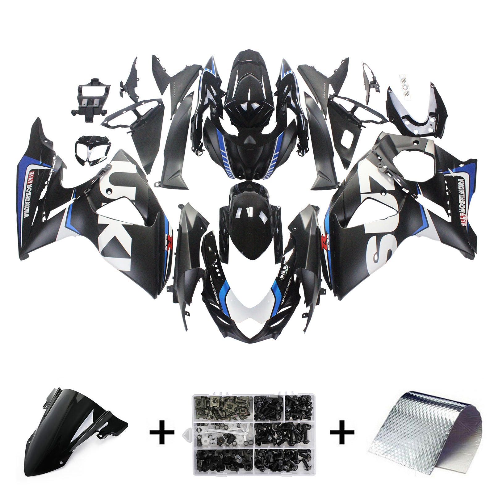 Amotopart 2009-2016 Suzuki GSXR1000 Fairing Matte Black&White Kit