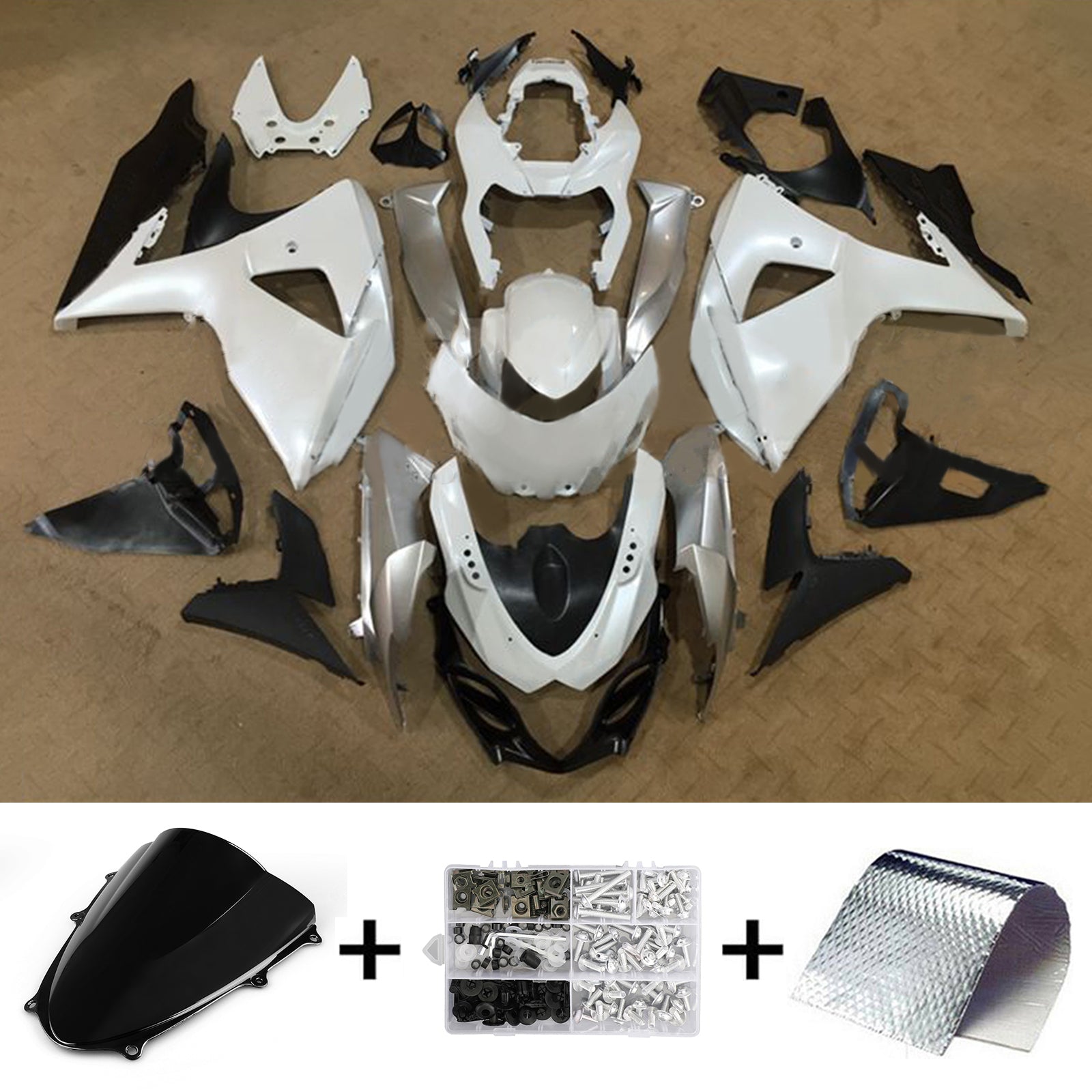 Amotopart 2009-2016 K9 GSXR1000 Suzuki White&Silver Fairing Kit