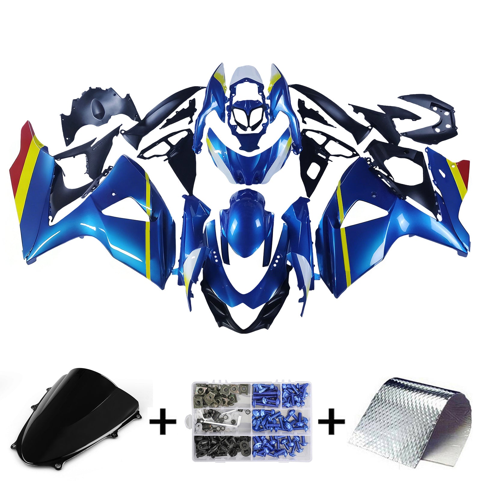Amotopart 2009-2016 K9 GSXR1000 Suzuki Blu e Giallo Style1 Kit carena